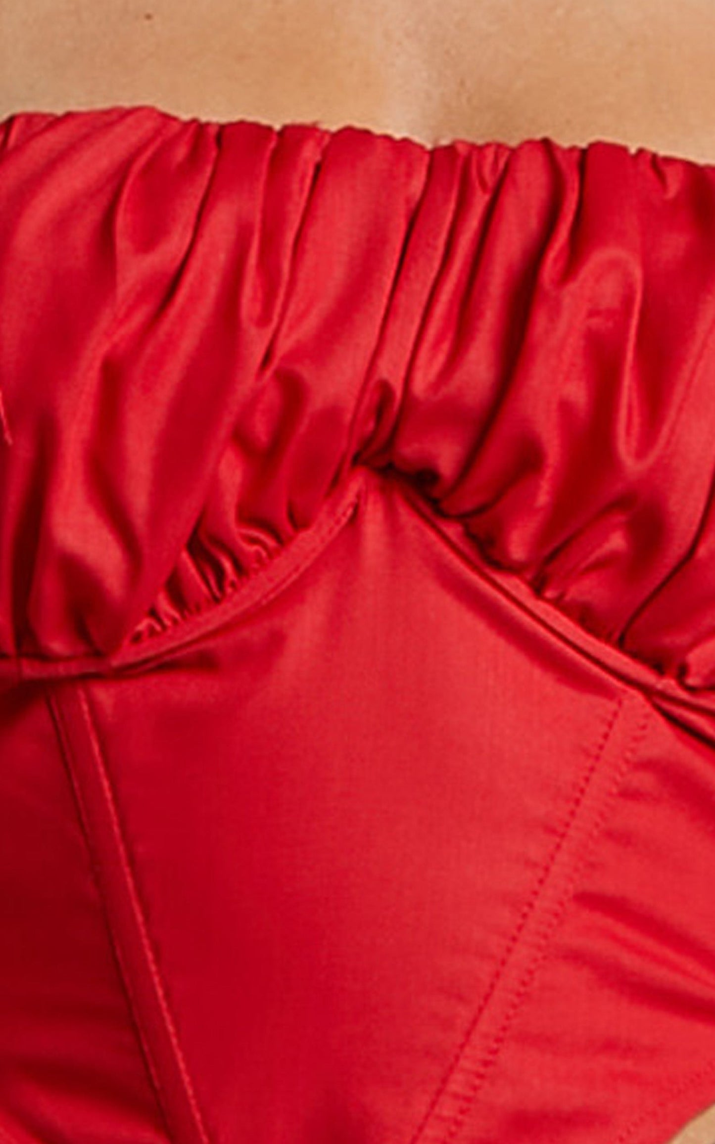 Souza Top - Ruched Bust Curved Hem Corset Top in Red