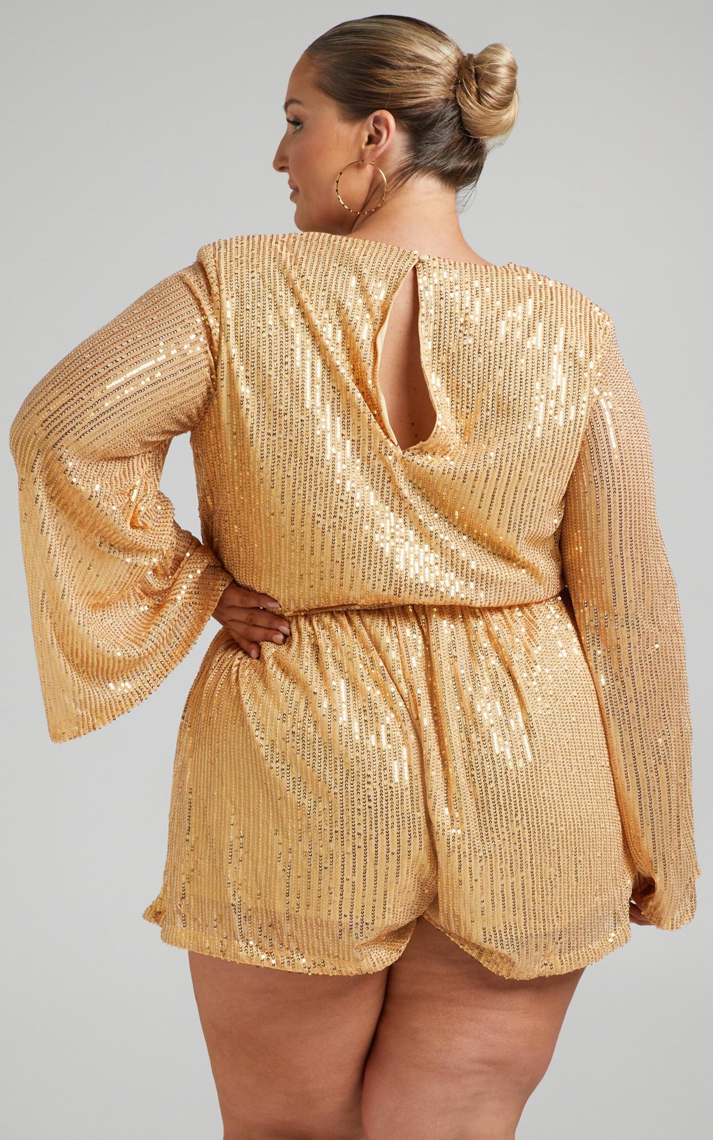 Lizzell Sequin Wrap Playsuit in Gold Sequin