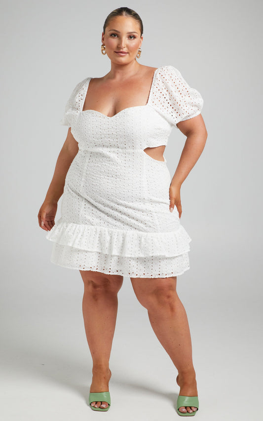 Levieth Mini Embroidery Dress in White