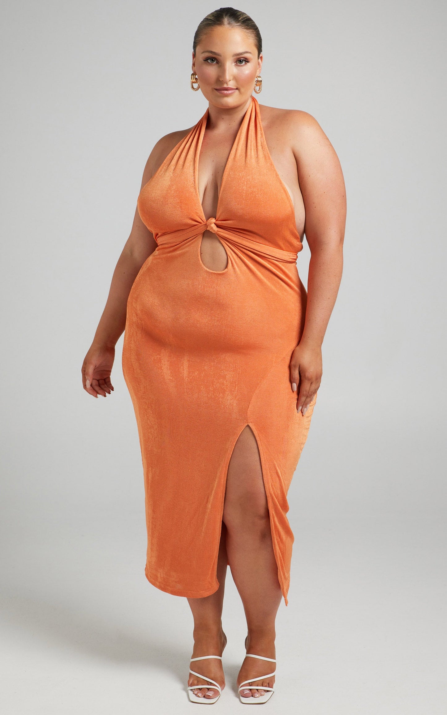 Bethany Midi Dress - Halter Dress in Orange