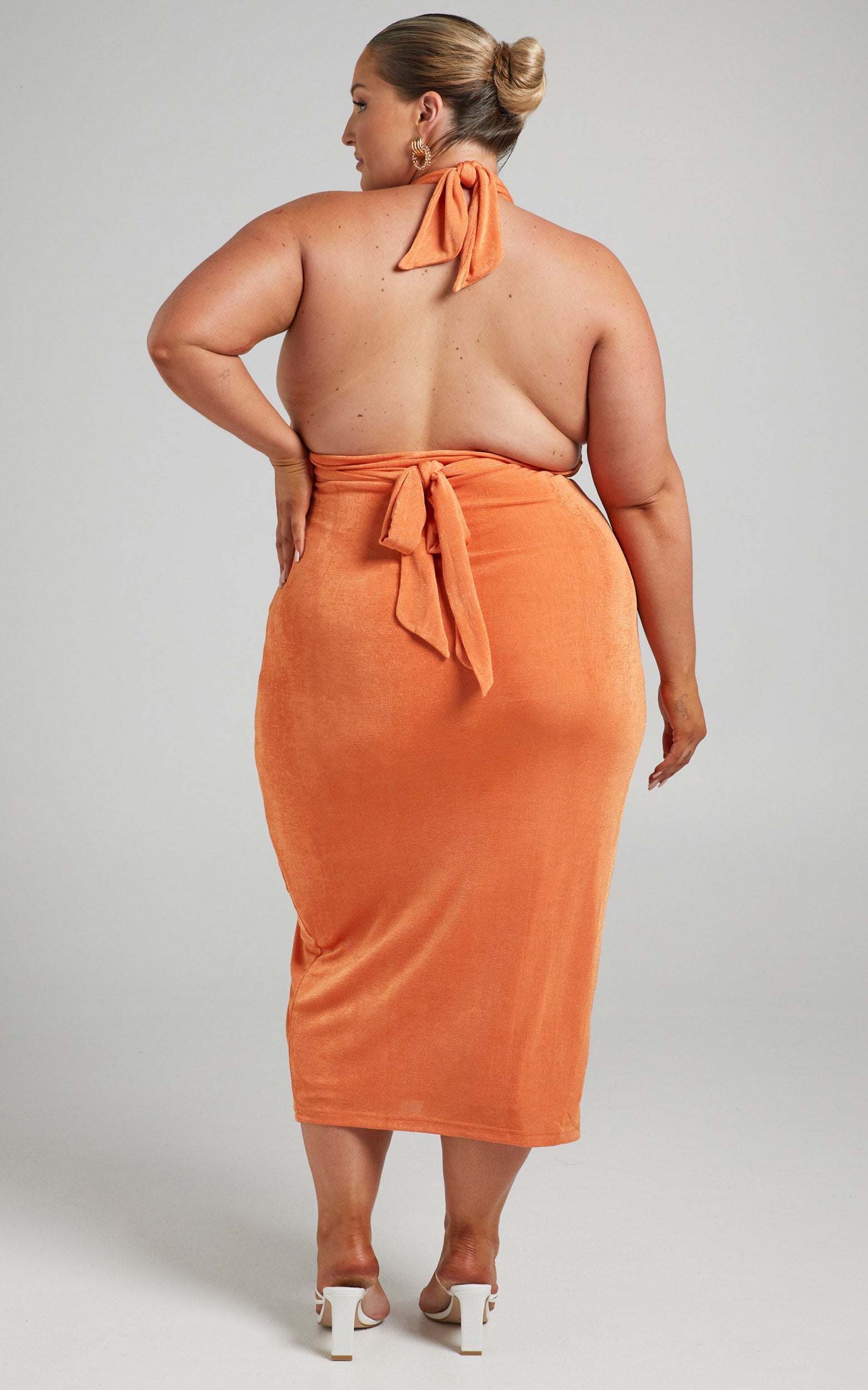 Bethany Midi Dress - Halter Dress in Orange