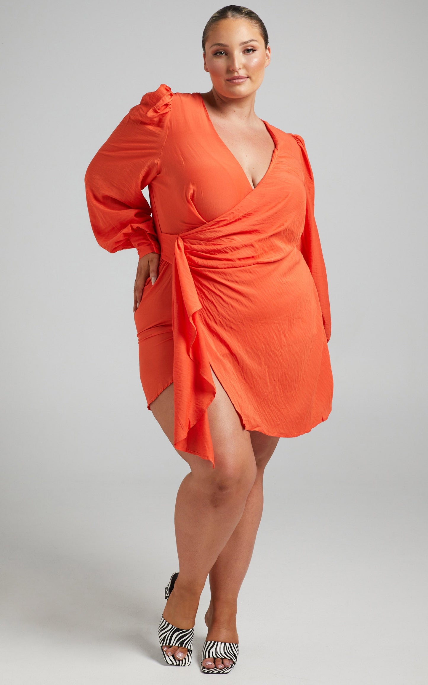 Bellefleur Mini Dress - Faux Wrap Dress in Orange