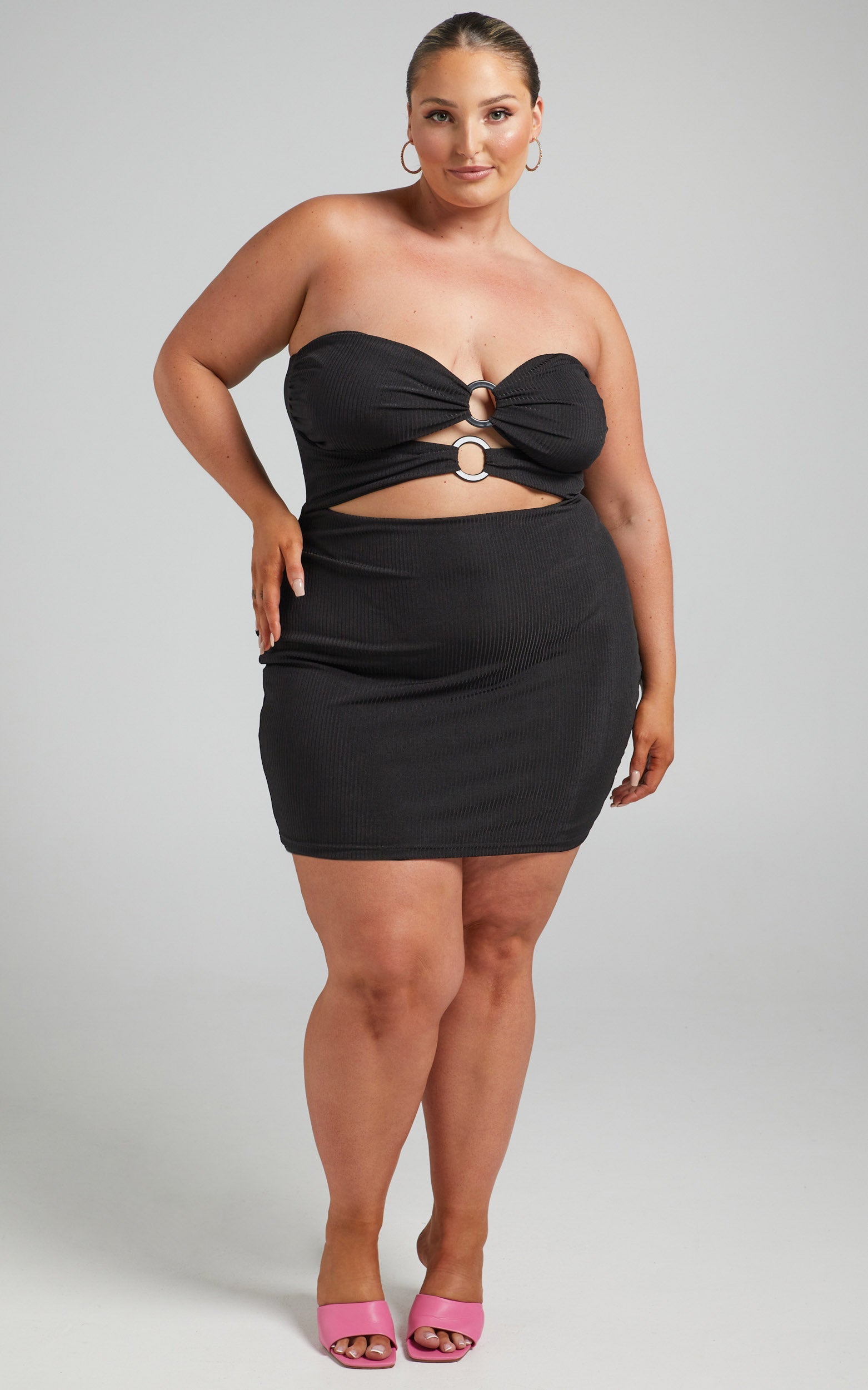 Assyria Mini Dress - Ring Centre Cut Out Strapless Dress in Black