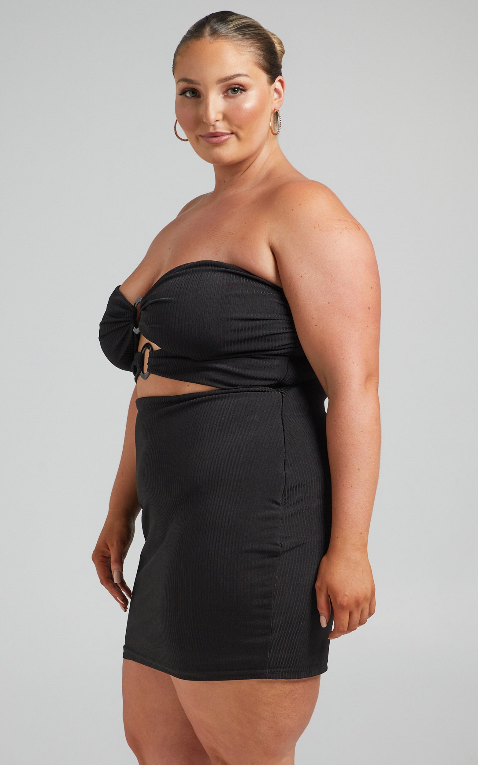 Assyria Mini Dress - Ring Centre Cut Out Strapless Dress in Black