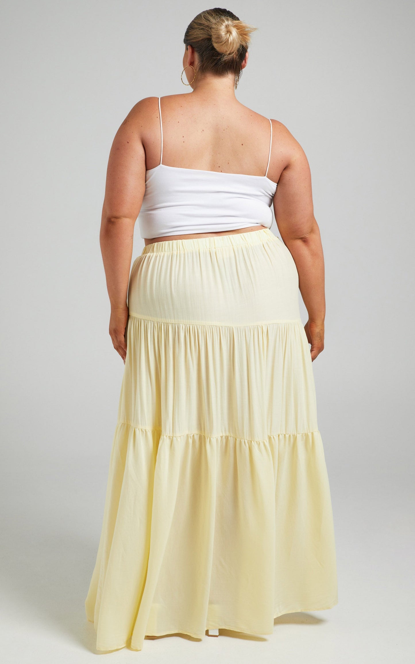 Kasiani Asymmetric Tiered Maxi Skirt in Cream