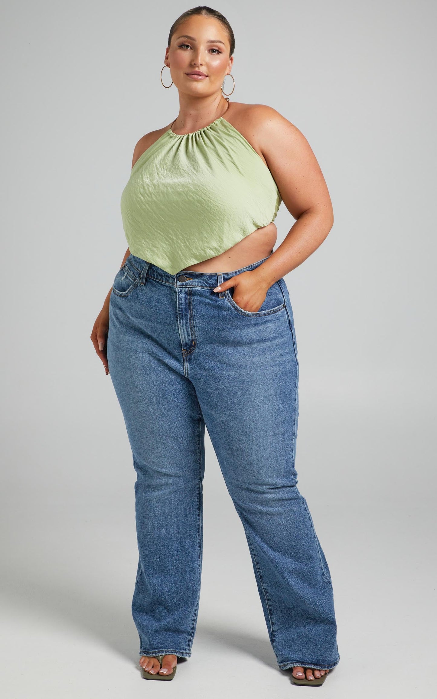 Marena Metal Choker Halter Neck Top in Green