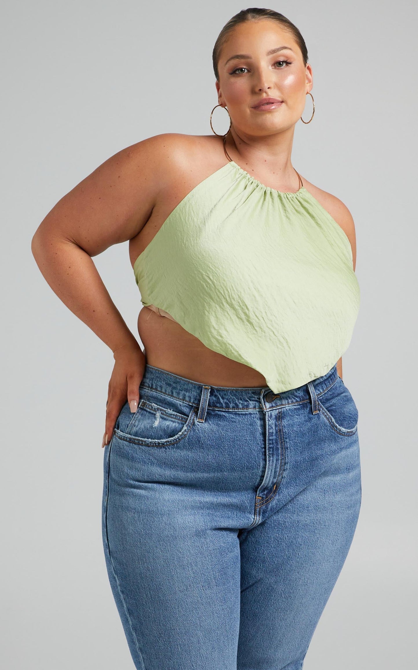 Marena Metal Choker Halter Neck Top in Green