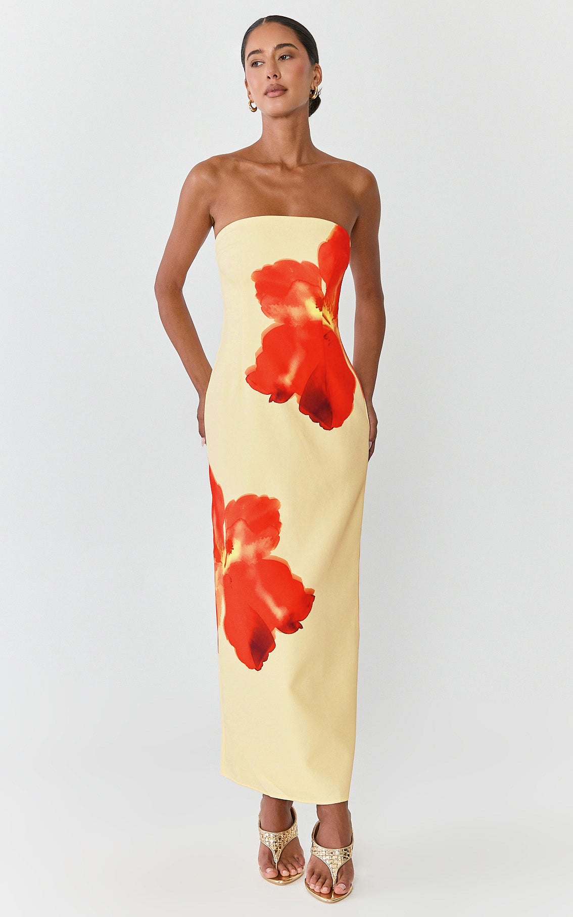Leah Maxi Dress - Strapless Placement Floral Print Dress in Floral Emberlight