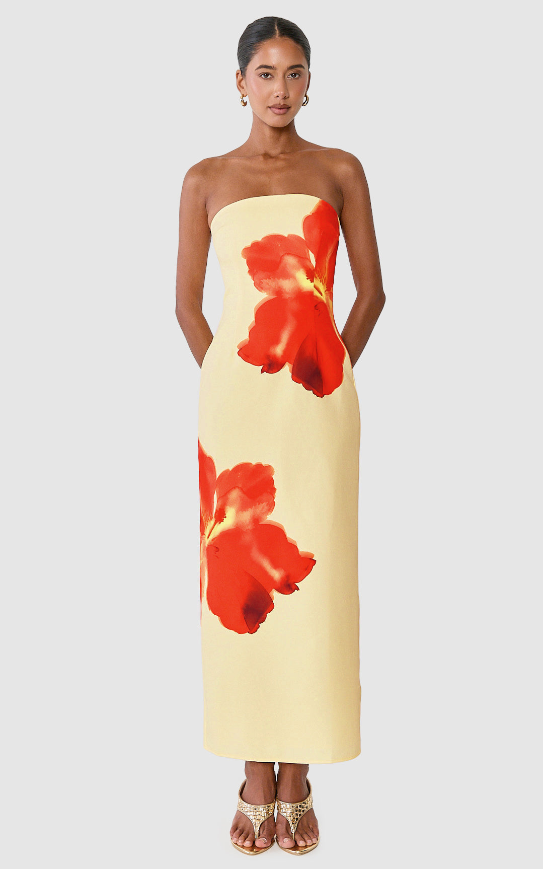Leah Maxi Dress - Strapless Placement Floral Print Dress in Floral Emberlight