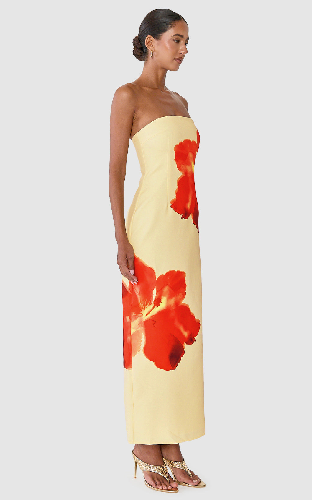 Leah Maxi Dress - Strapless Placement Floral Print Dress in Floral Emberlight