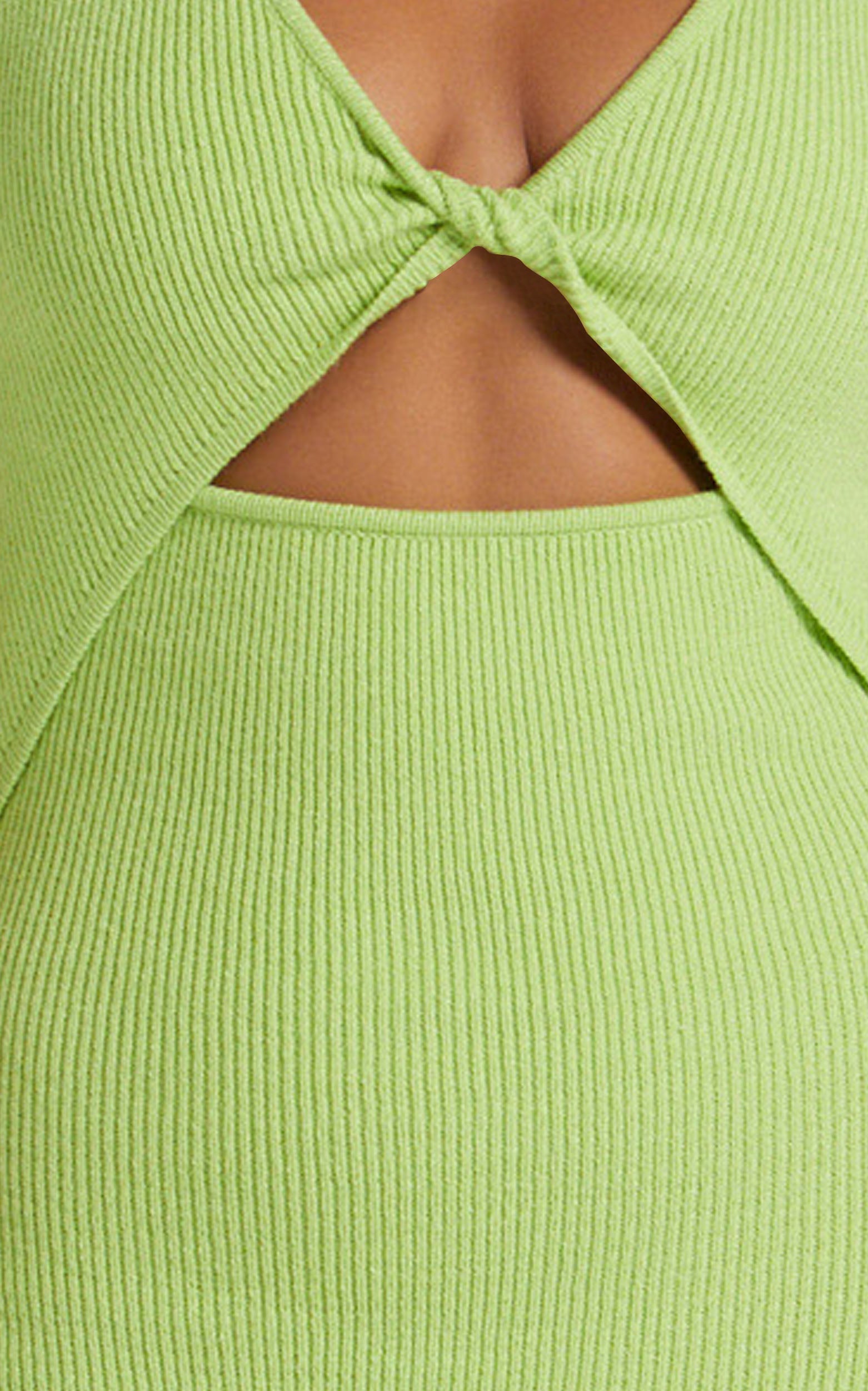 Amyra Twist Front Sleeveless Knit Midi Dress in Apple Green