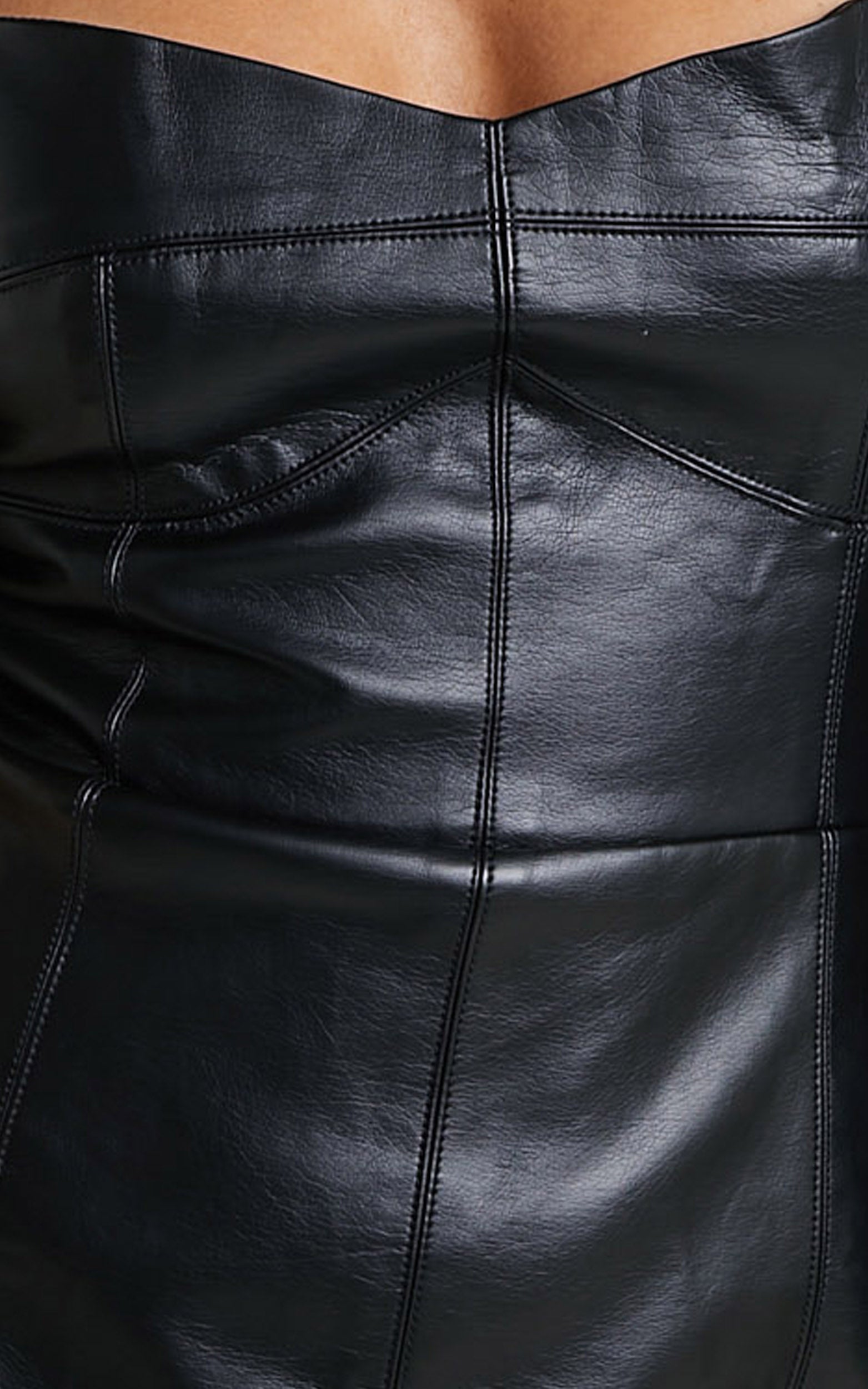 Zubhia Mini Dress - Faux Leather Bustier Dress in Black