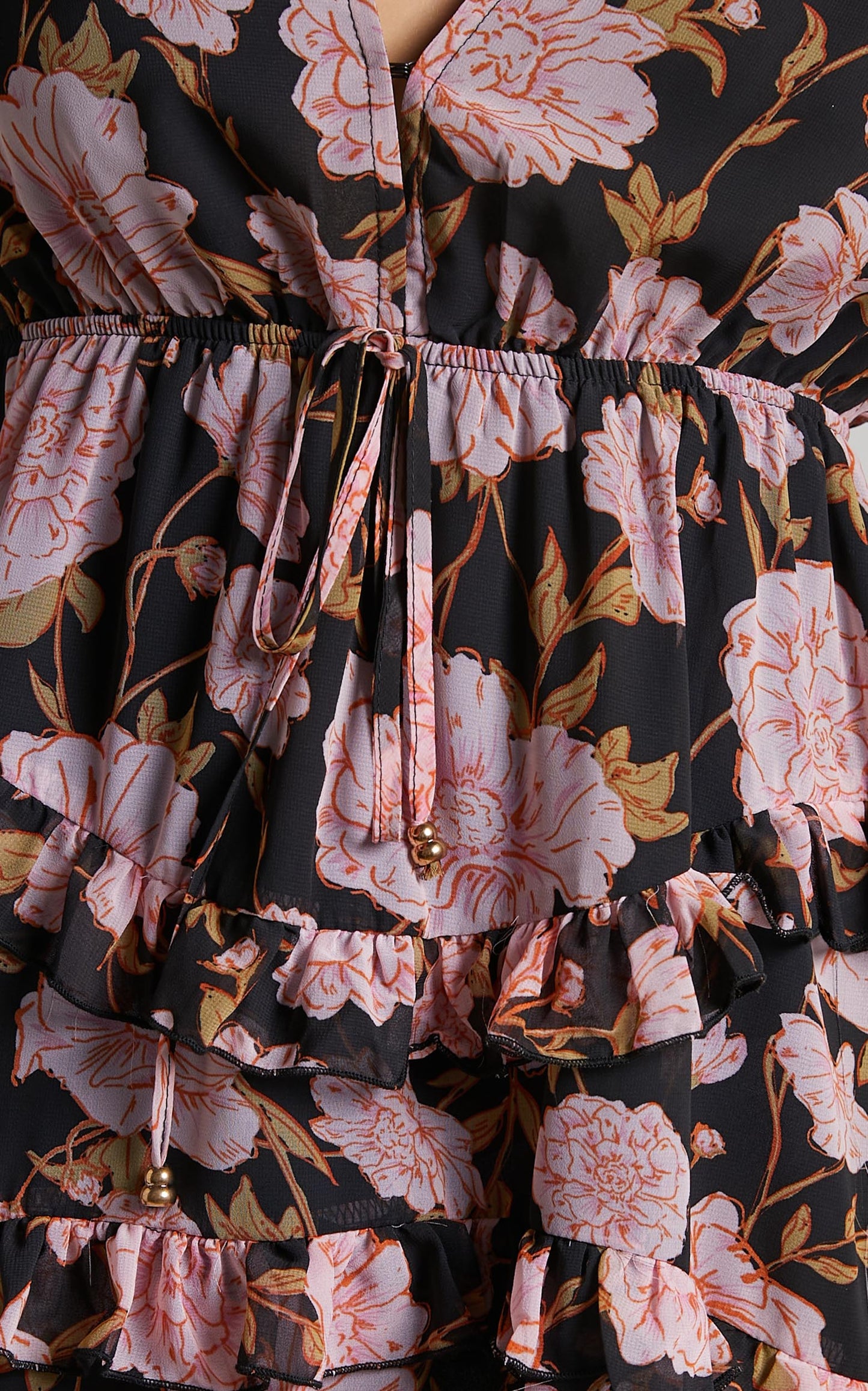 Haidy Mini Dress - Long Sleeve Plunge Tiered Dress in Romantic Floral