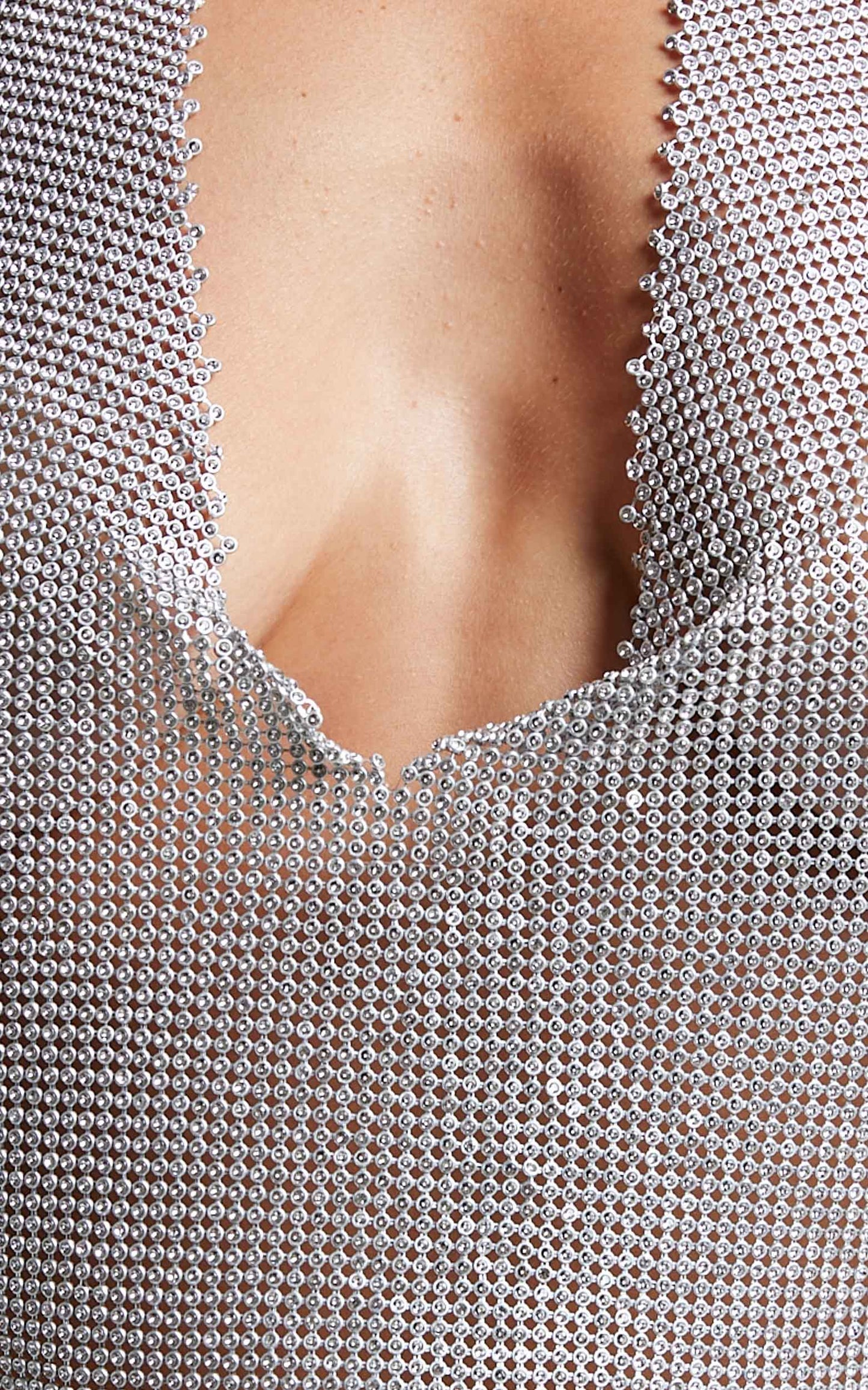 Ventura Top - Mesh Plunge Top in Silver