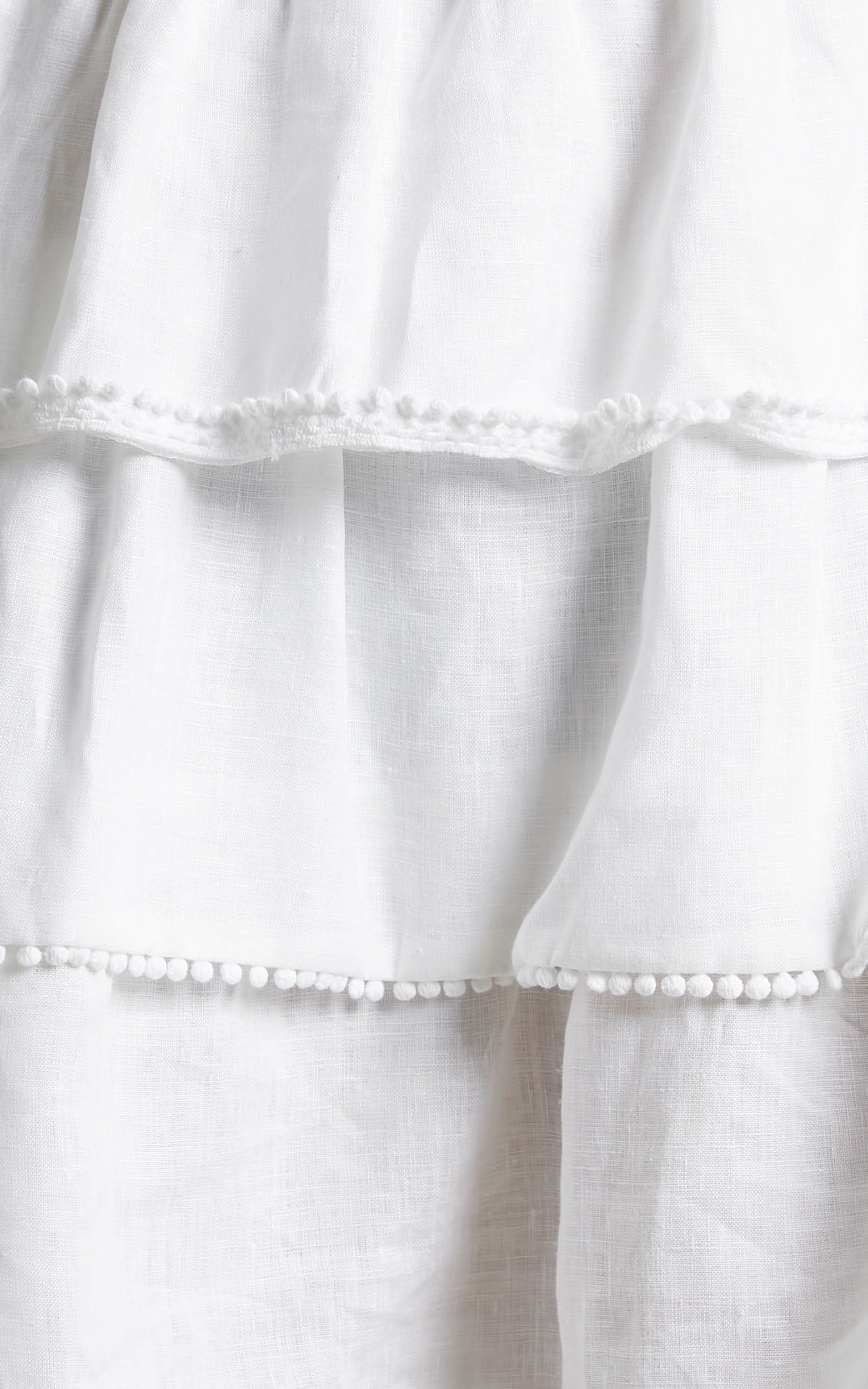 Mikasa Mini Dress - Linen Off Shoulder Frills Dress in White