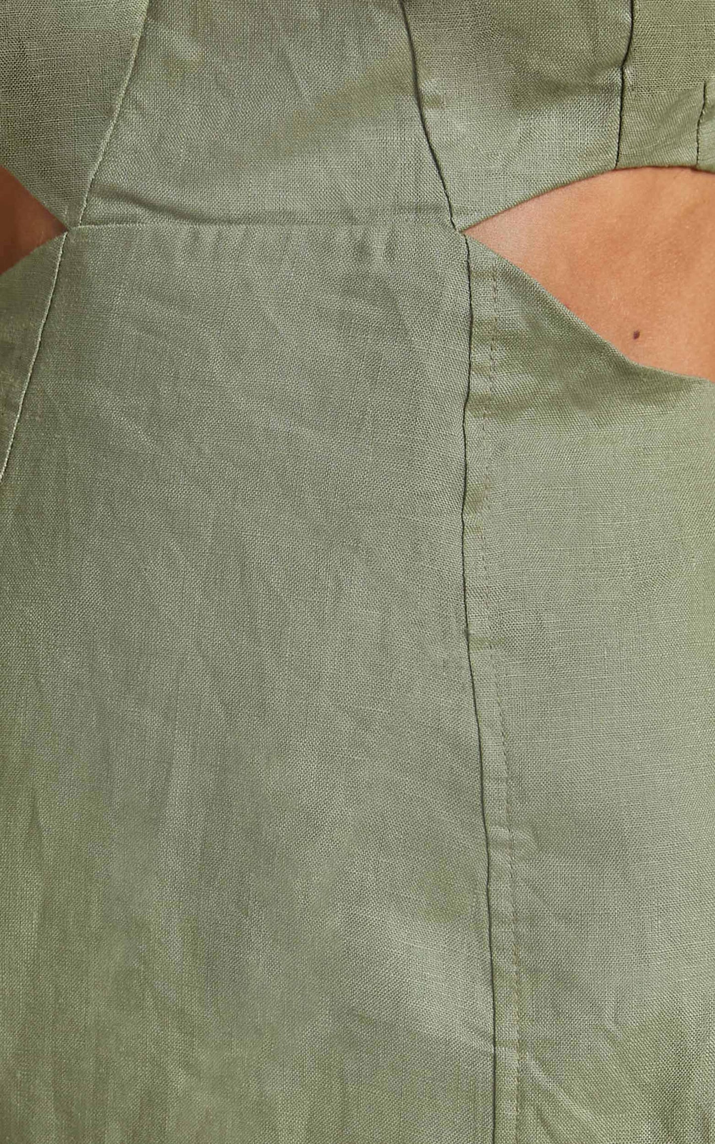 Amalie The Label - Aileen Linen Balloon Sleeve Cut Out Mini Linen Dress in Sage