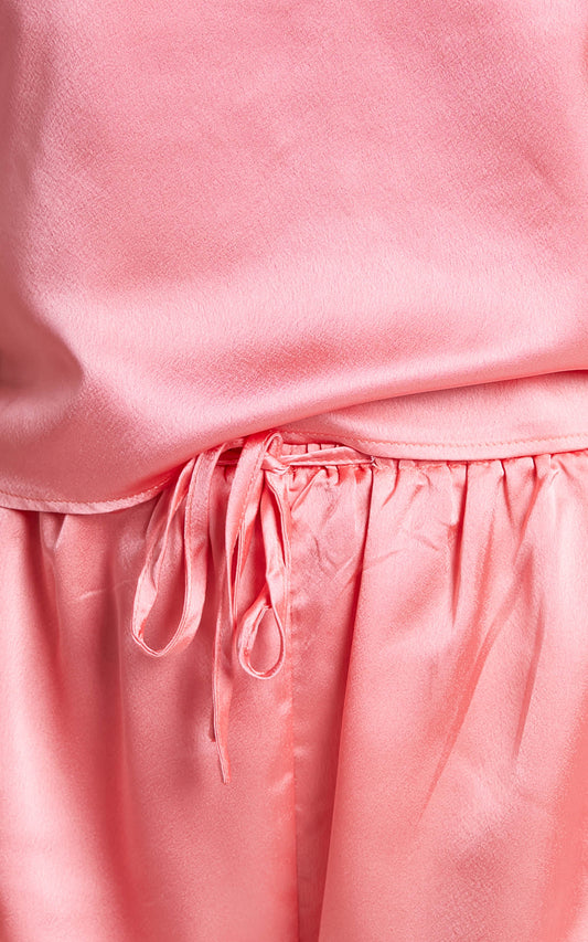 Alohra Two Piece Set - Satin Sleep Cami Shorts Two Piece Set in Peach
