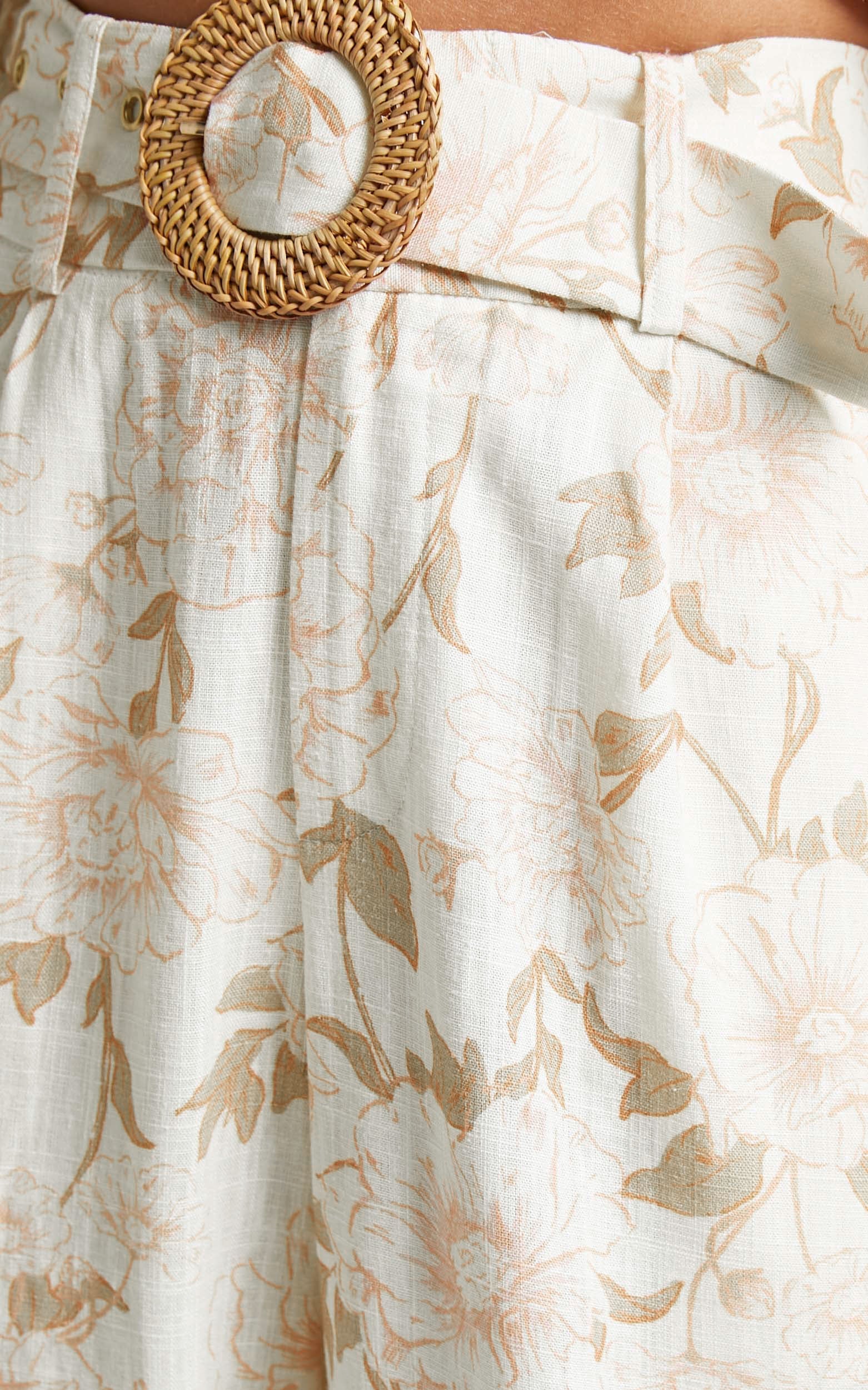 Amalie The Label - Claudette Linen Blend Balloon Sleeve Plunge Neck Tie Wrap Crop Top in Pink Linear Floral