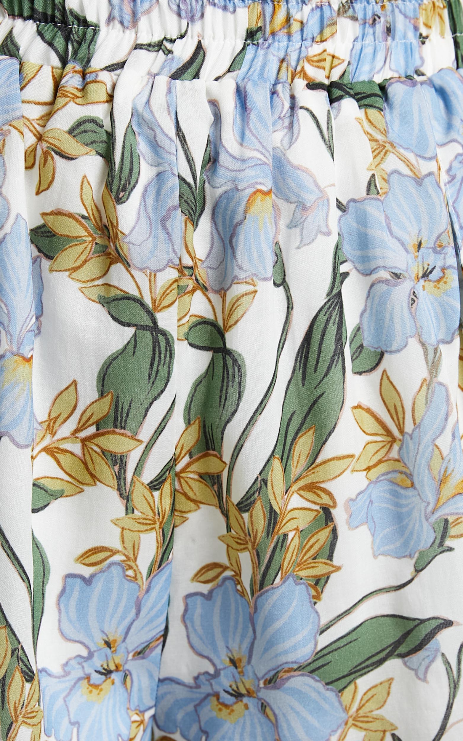 Amalie The Label - Benita Linen Blend Knot Detail Tie Back Micro Crop Top in Iris Floral