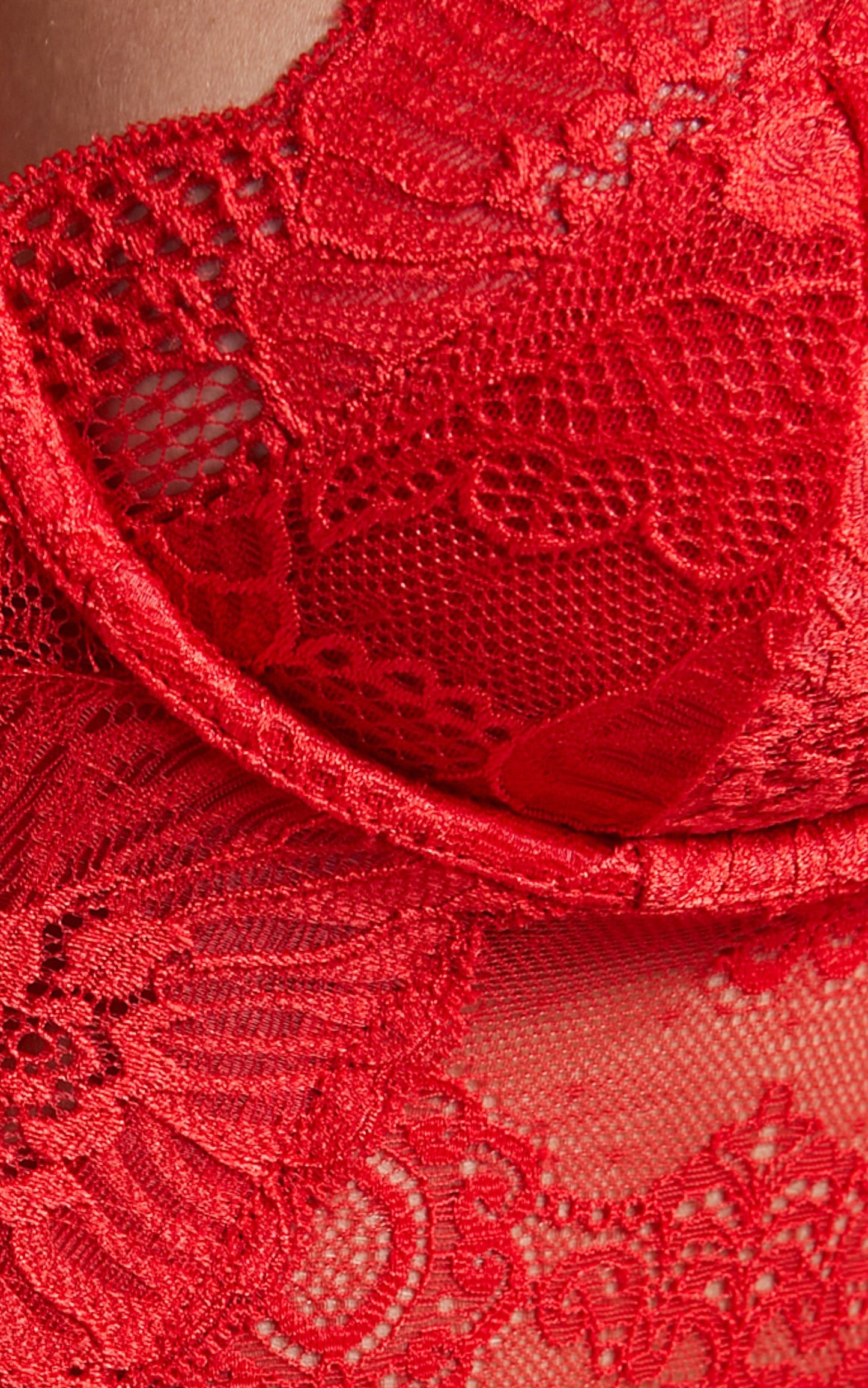 Tharamay Strappy Open Back Lace Bodysuit in Red