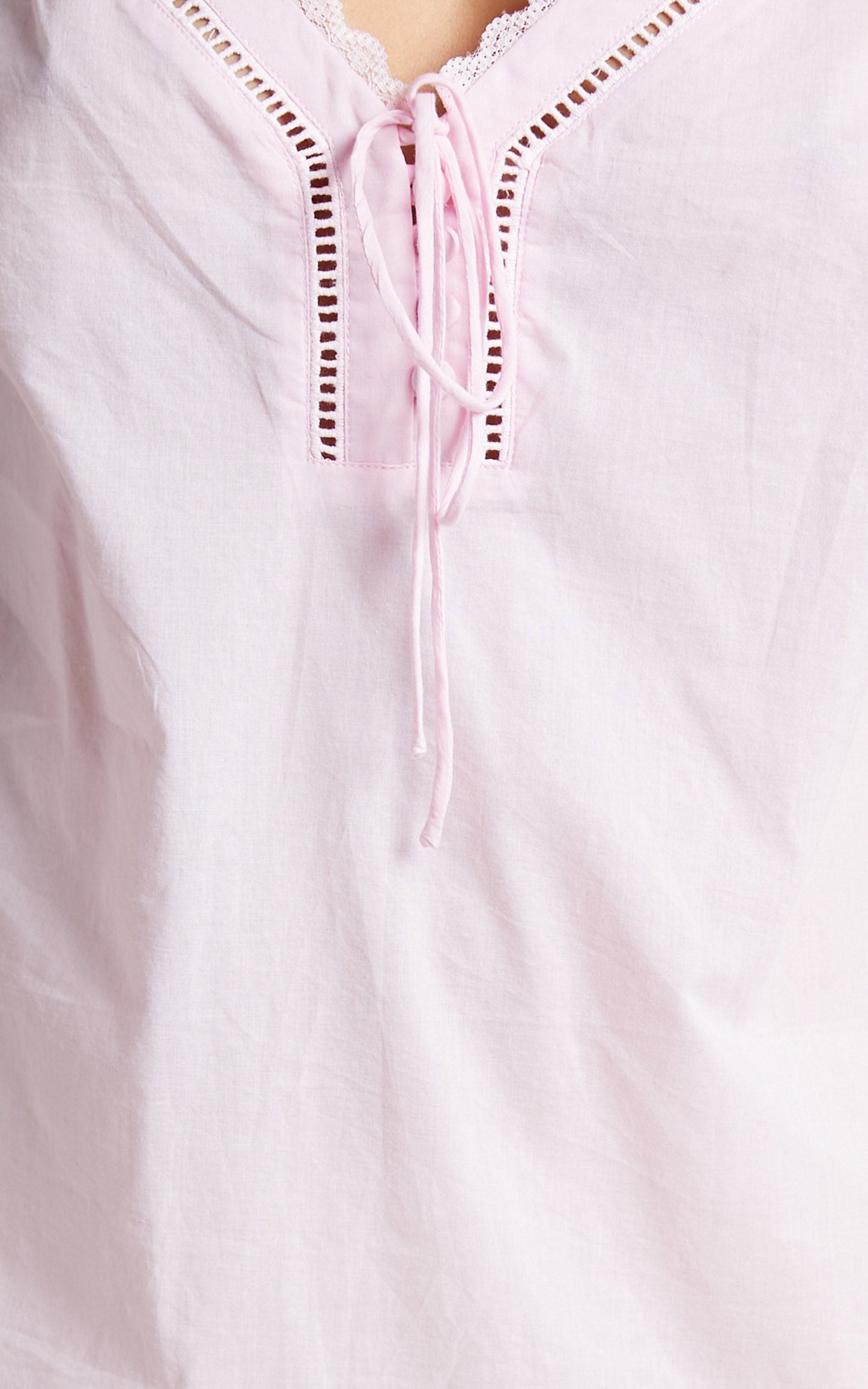 Karissa Mini Dress - Cotton Voile Lace Trim Mini Sleep Slip Dress in Pale Pink