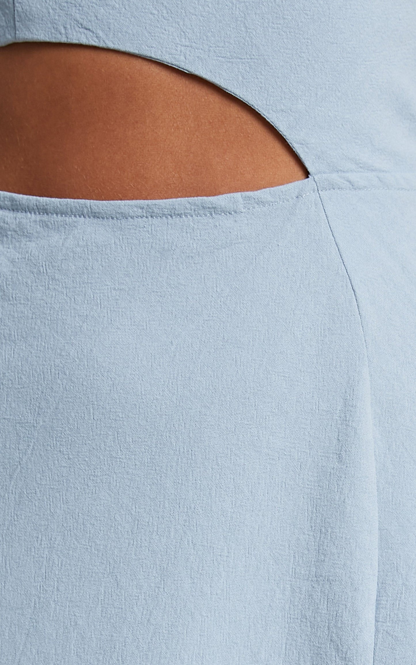 Marcia Midi Dress - One Shoulder Dress with Side Cut Out in Cornflower Blue Linen Look