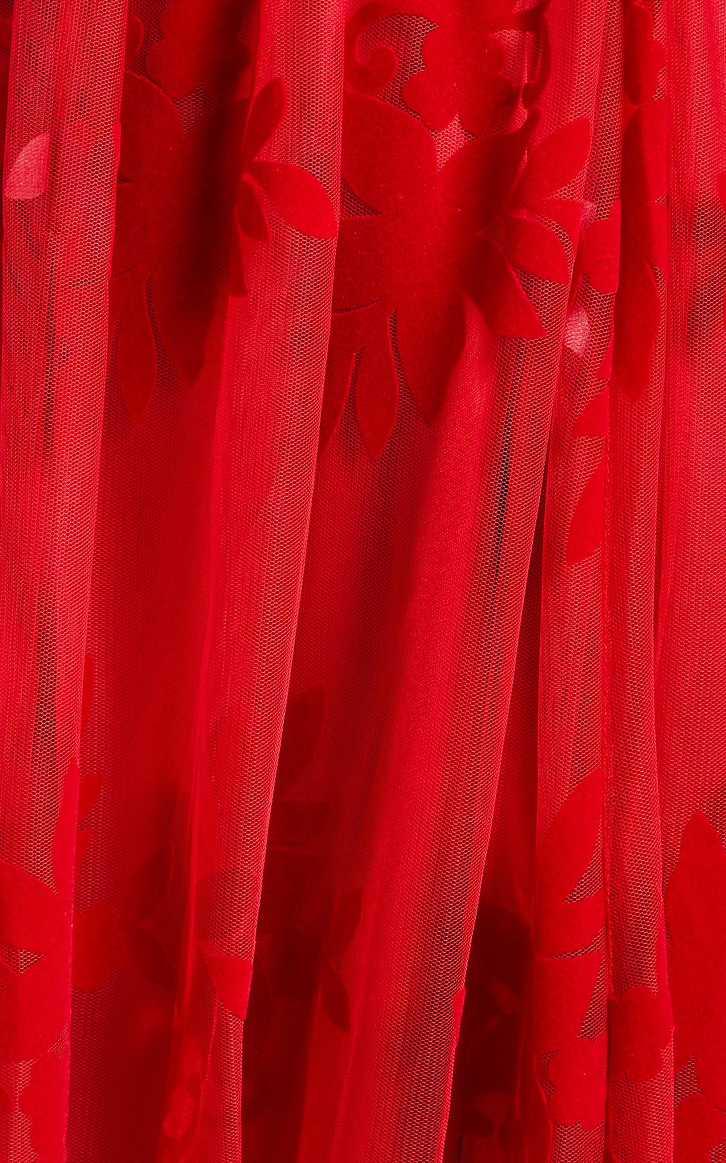 Marissa Velvet Applique Tulle Plunge Maxi Dress in Red