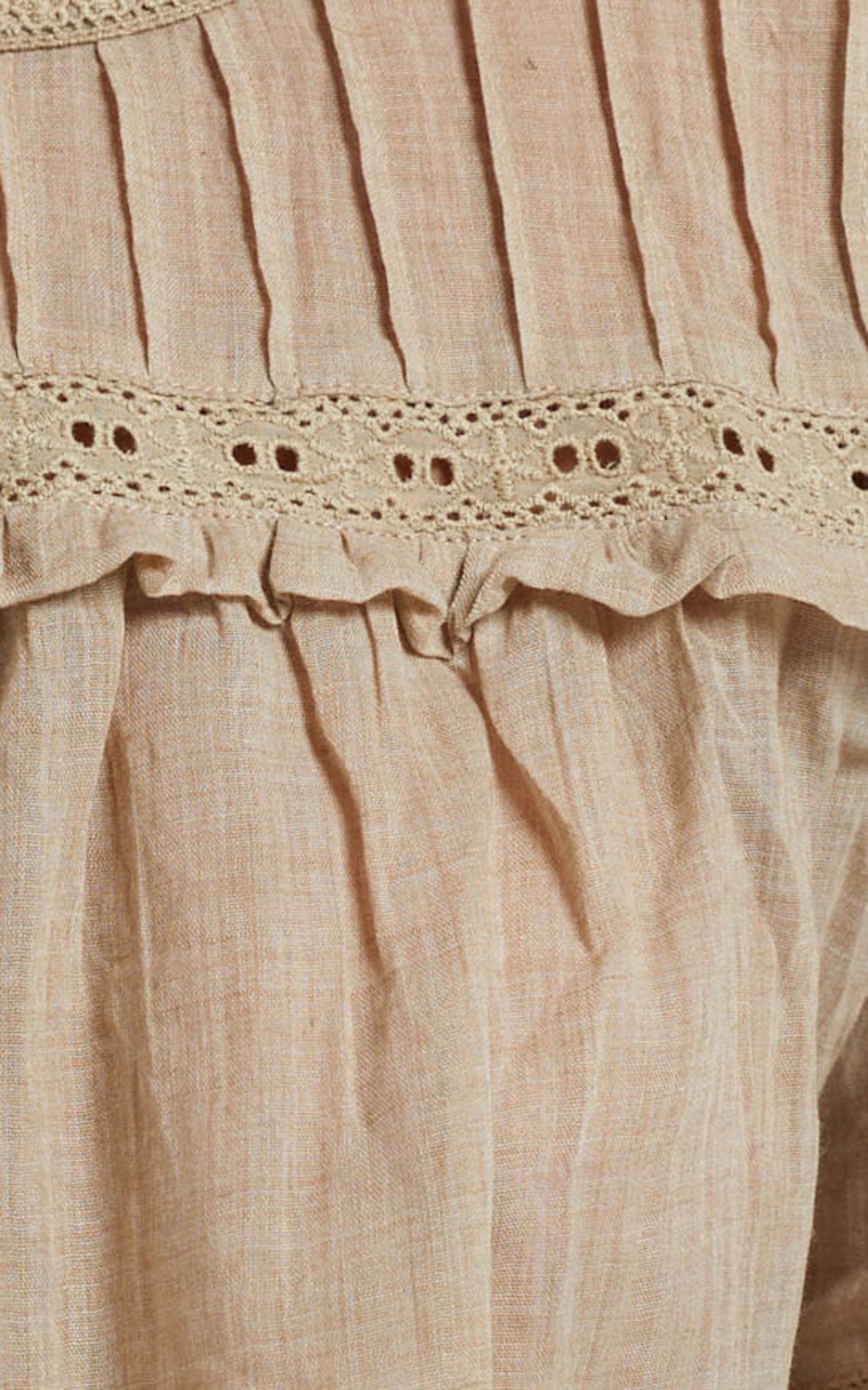 Izeth Long Sleeve Broderie Trim Blouse in Beige