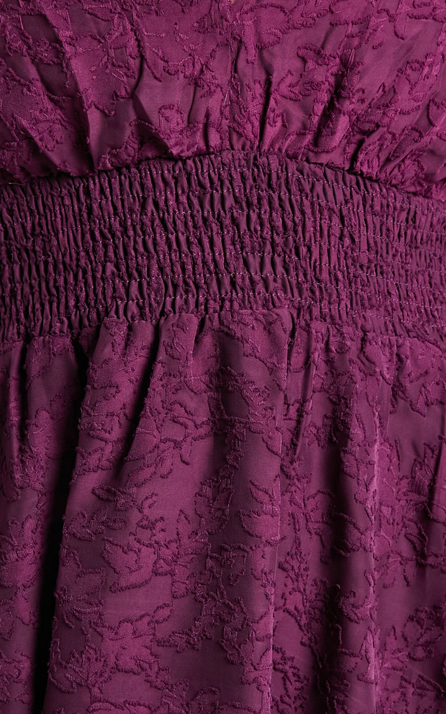 Millahna Long Sleeve Circle Trim Tiered Mini Dress in Plum