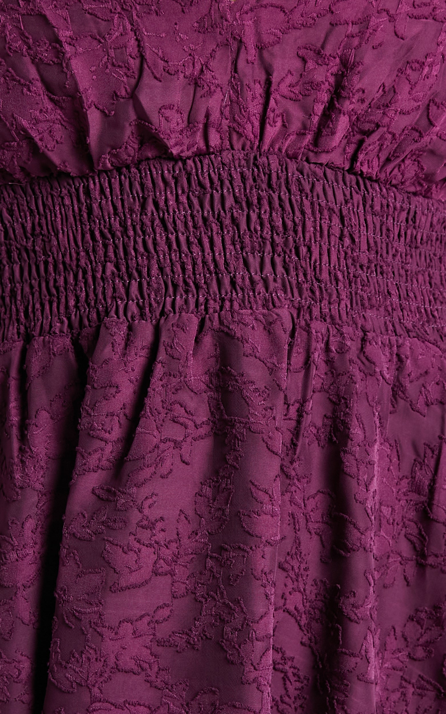 Millahna Long Sleeve Circle Trim Tiered Mini Dress in Plum