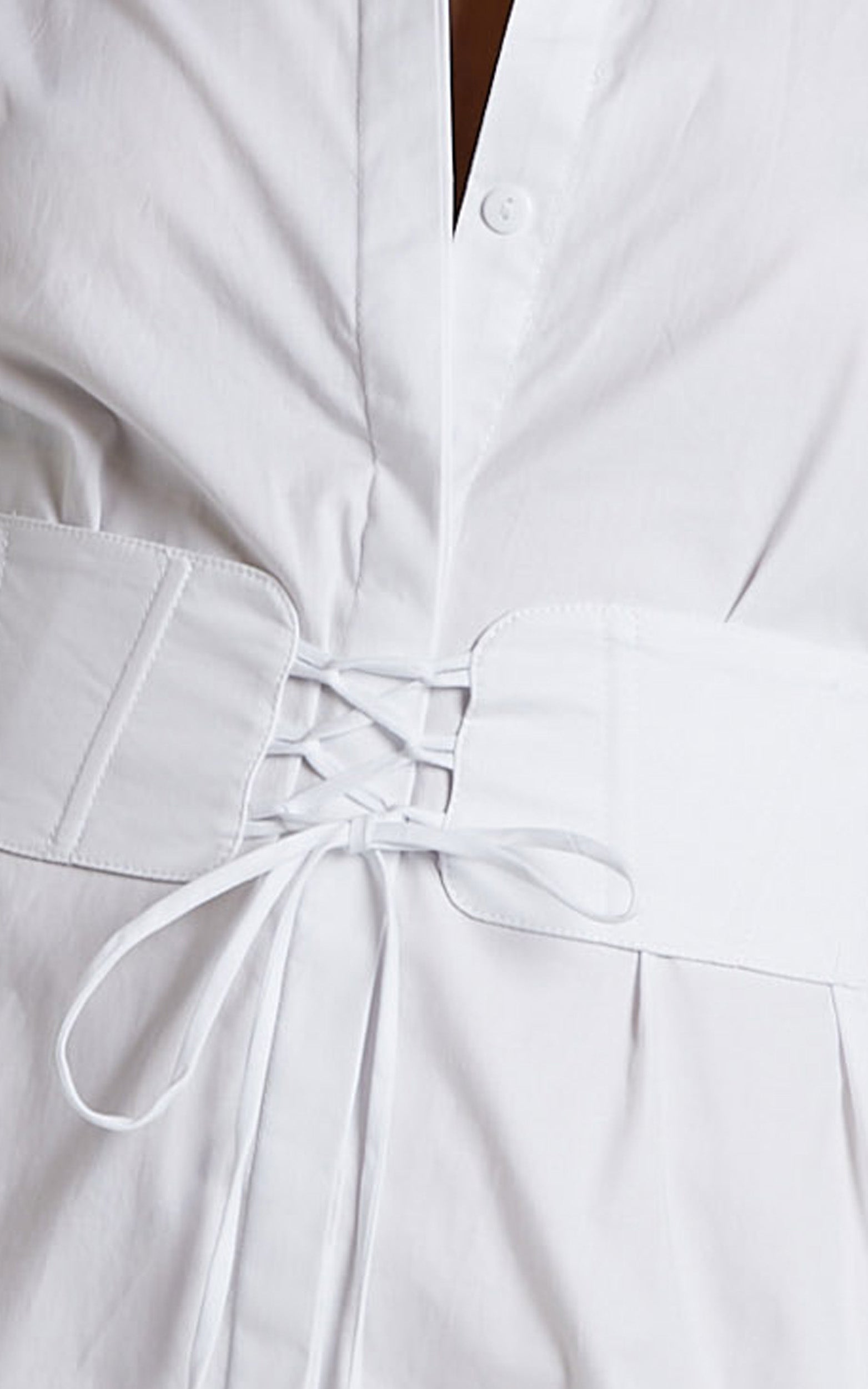 Ichia Mini Dress - Corset Shirt Dress in White