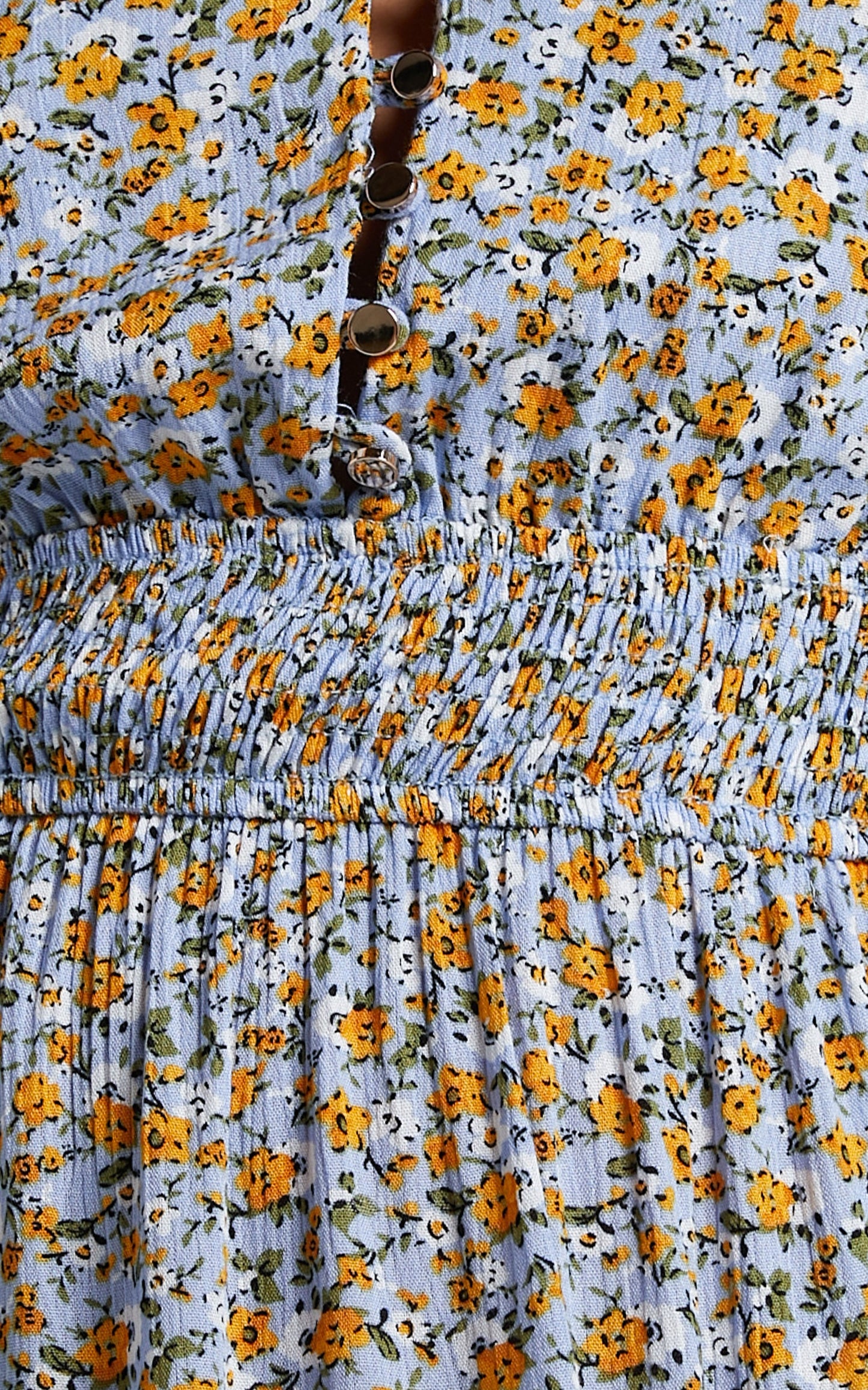 Luisella Mini Dress - Long Sleeve Shirred Waist Dress in Blue Ditsy Floral