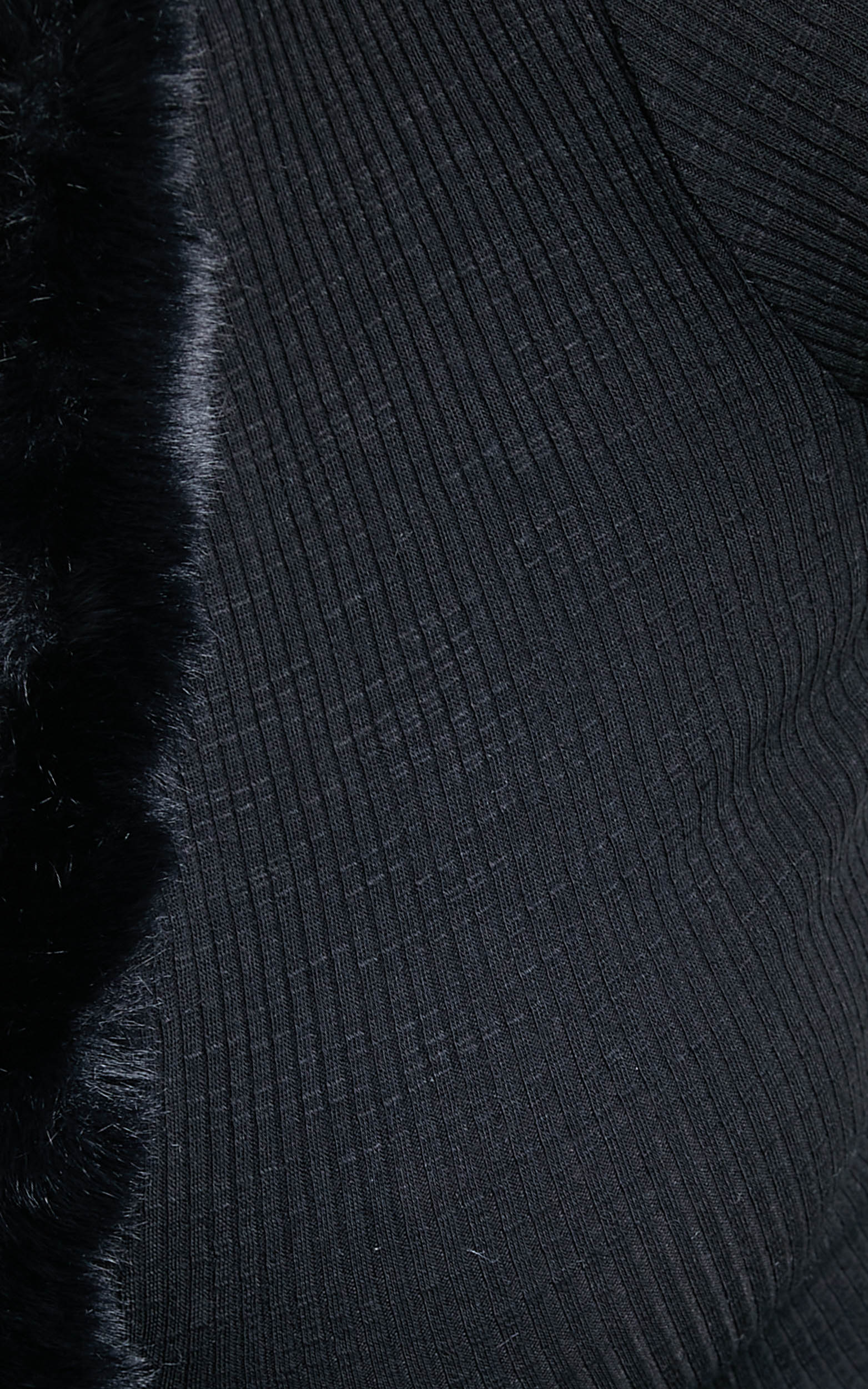 Madame Faux Fur Trim Tie Front Cardigan in Black