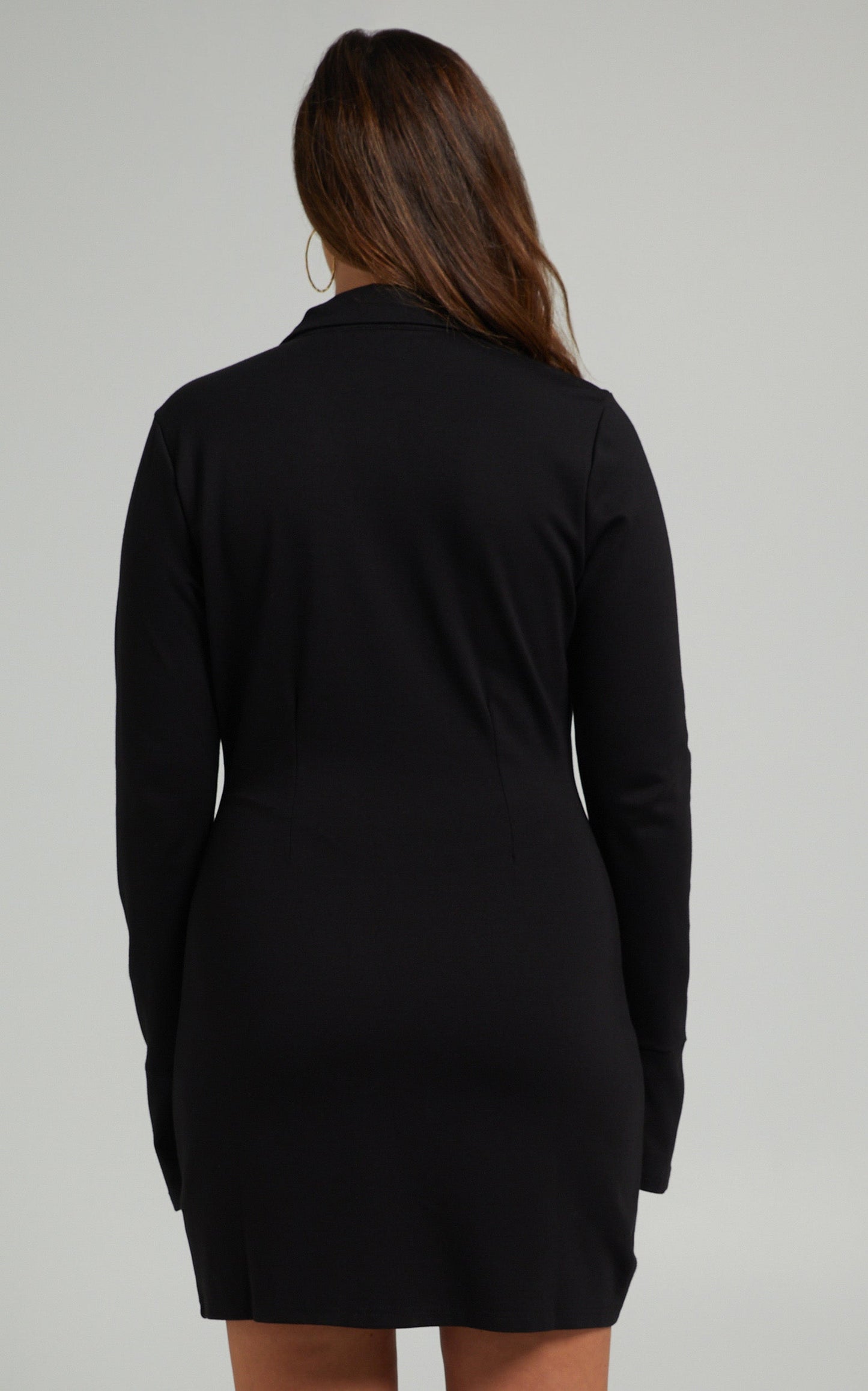 Kendra Long Sleeve Collared Button Down Shirt Dress in Black