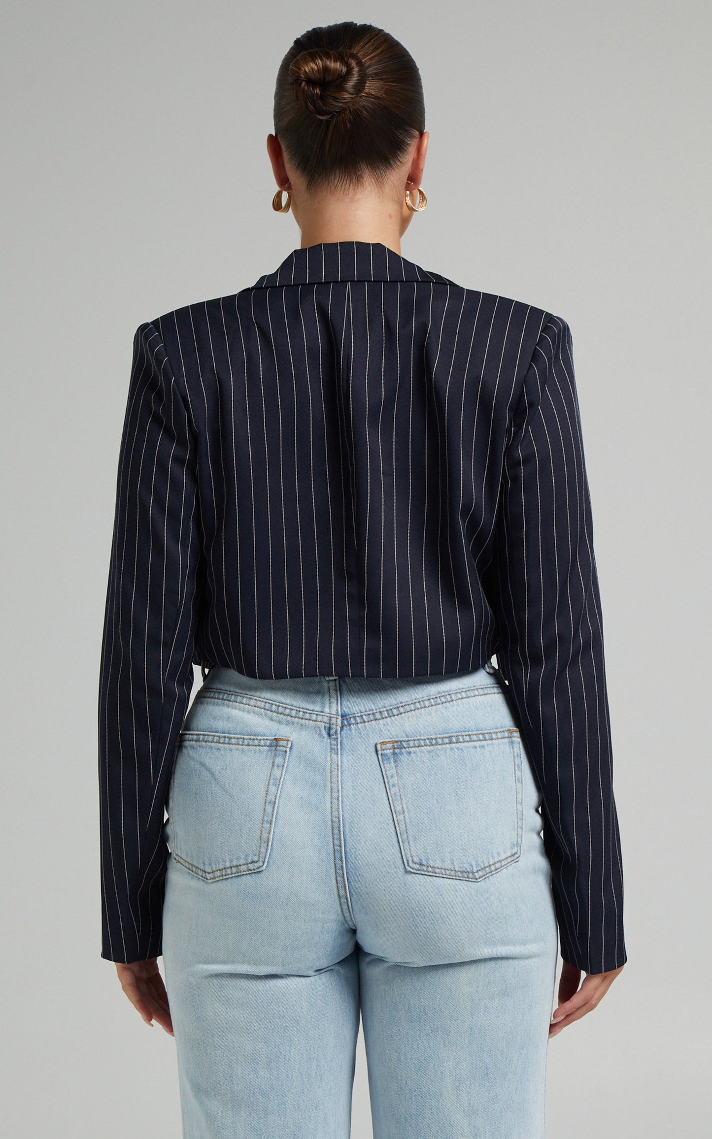 Slone Button UP Blazer in Navy Pinstripe