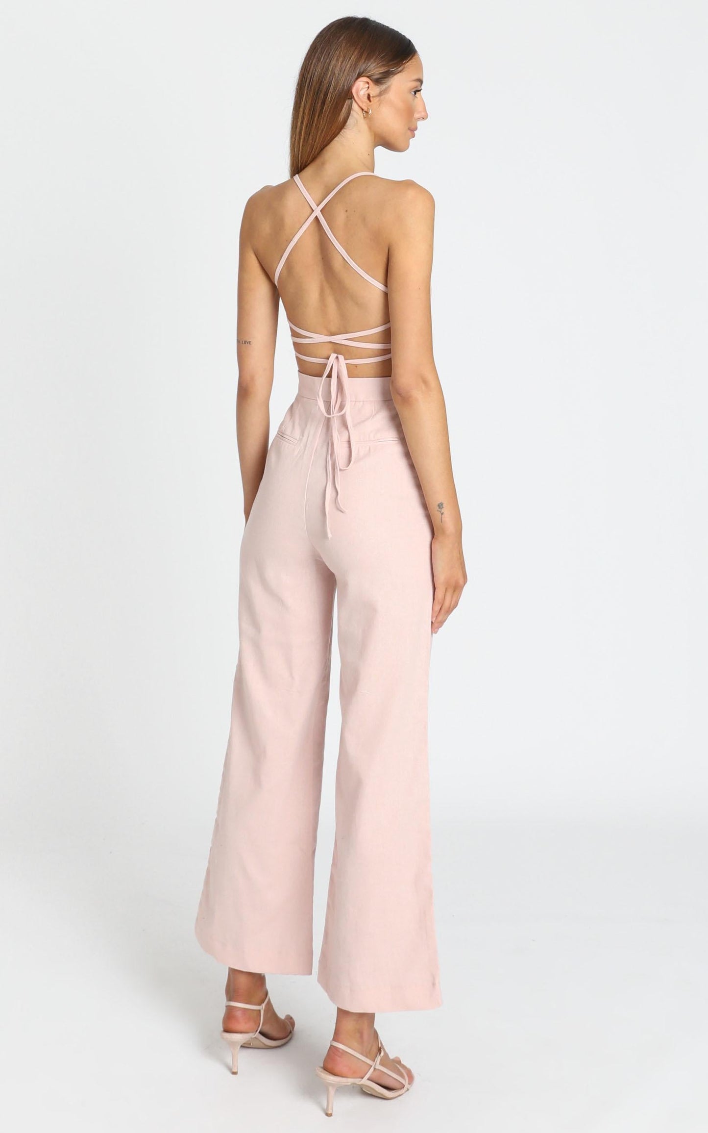 Make Me Yours Jumpsuit in Blush Linen Look