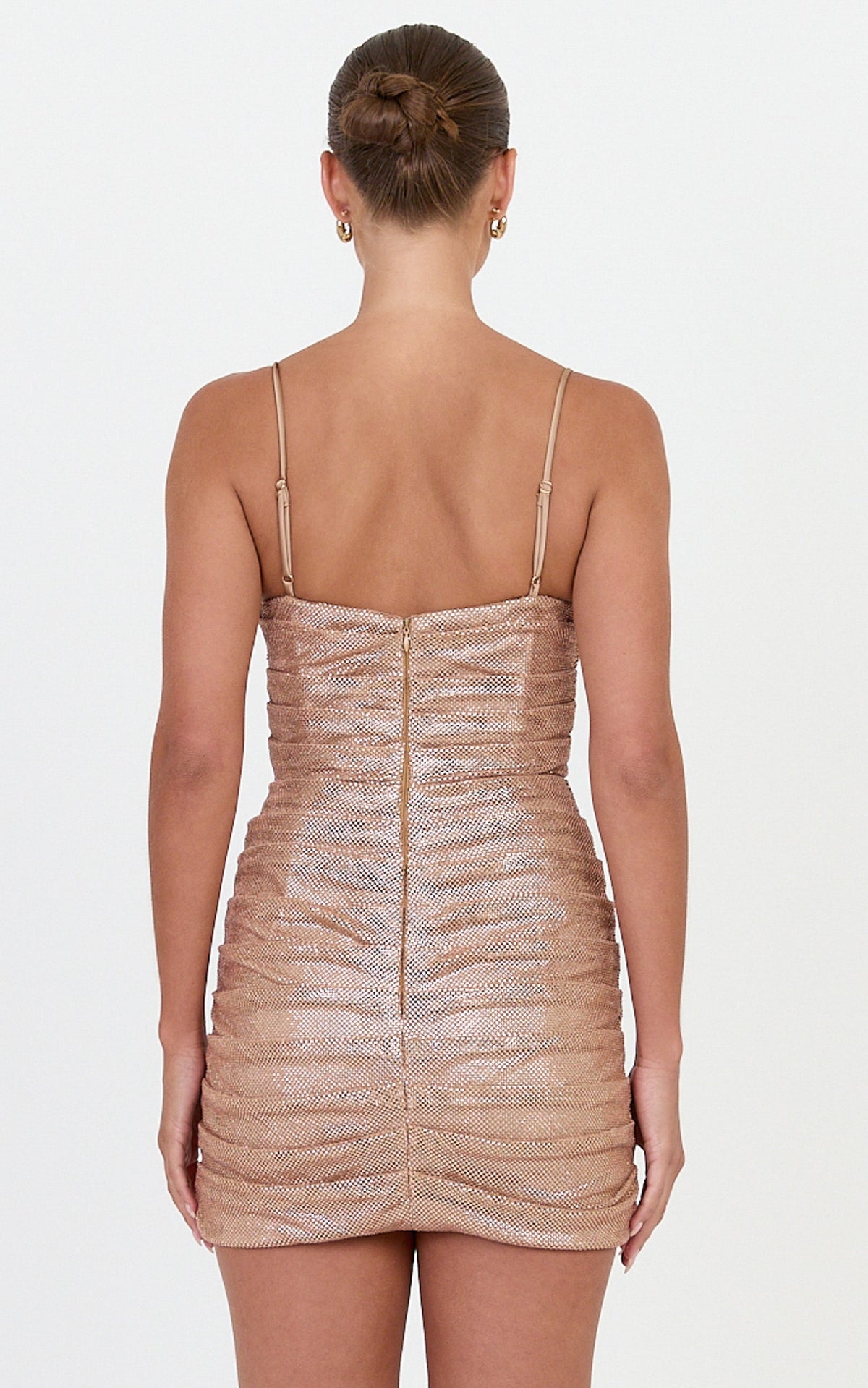 Catalina Mini Dress - Corset Bodice Diamante Overlay Dress in Gold