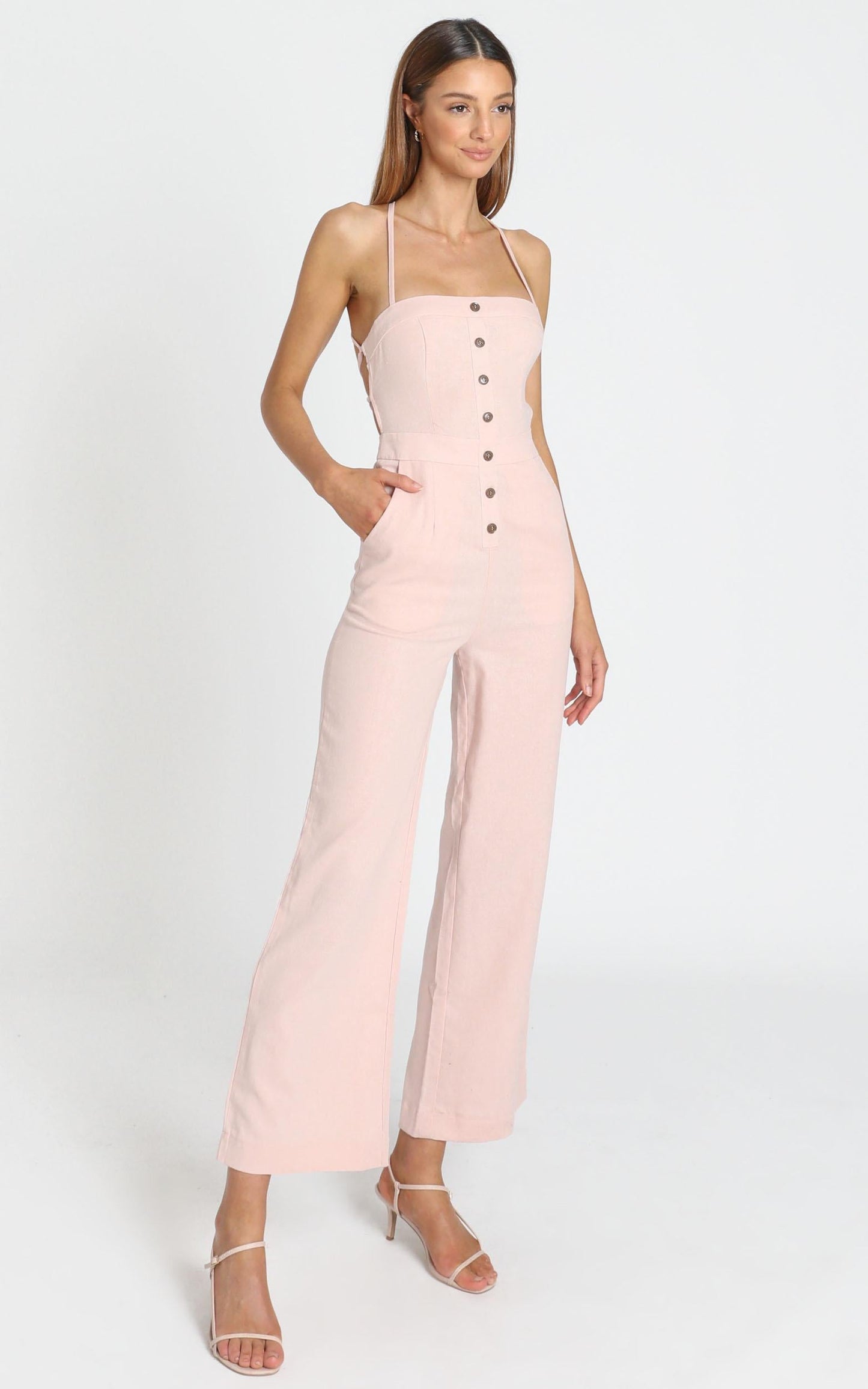 Make Me Yours Jumpsuit in Blush Linen Look