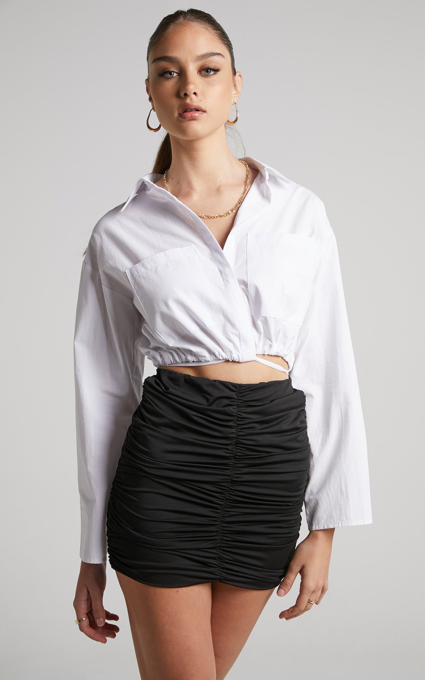 Ajisa Mini Skirt - Ruched Bodycon Skirt in Black