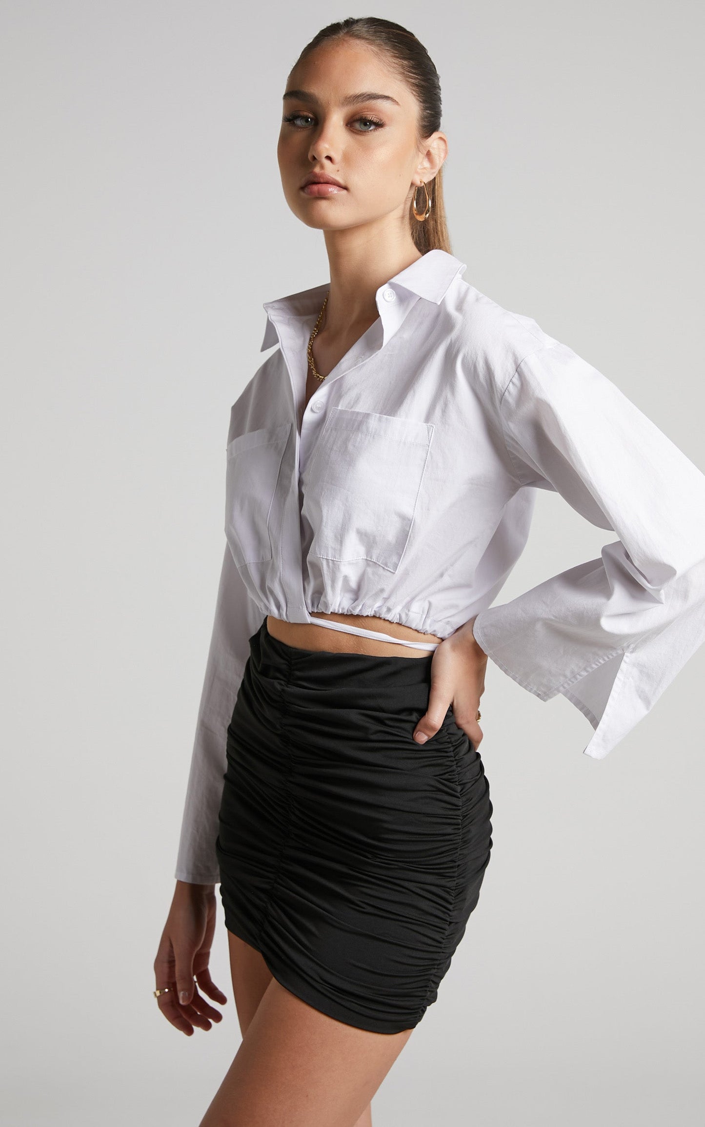 Ajisa Mini Skirt - Ruched Bodycon Skirt in Black