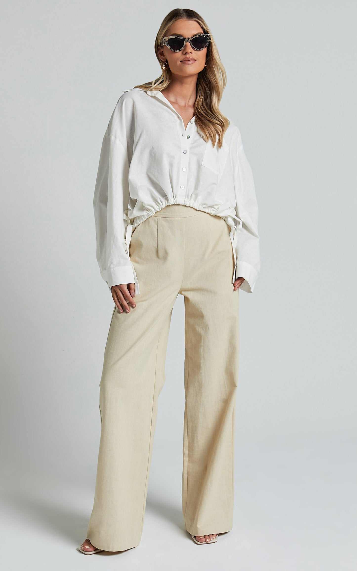 Amalie The Label - Alecia Linen Blend Side Tie Cropped Blouse in White