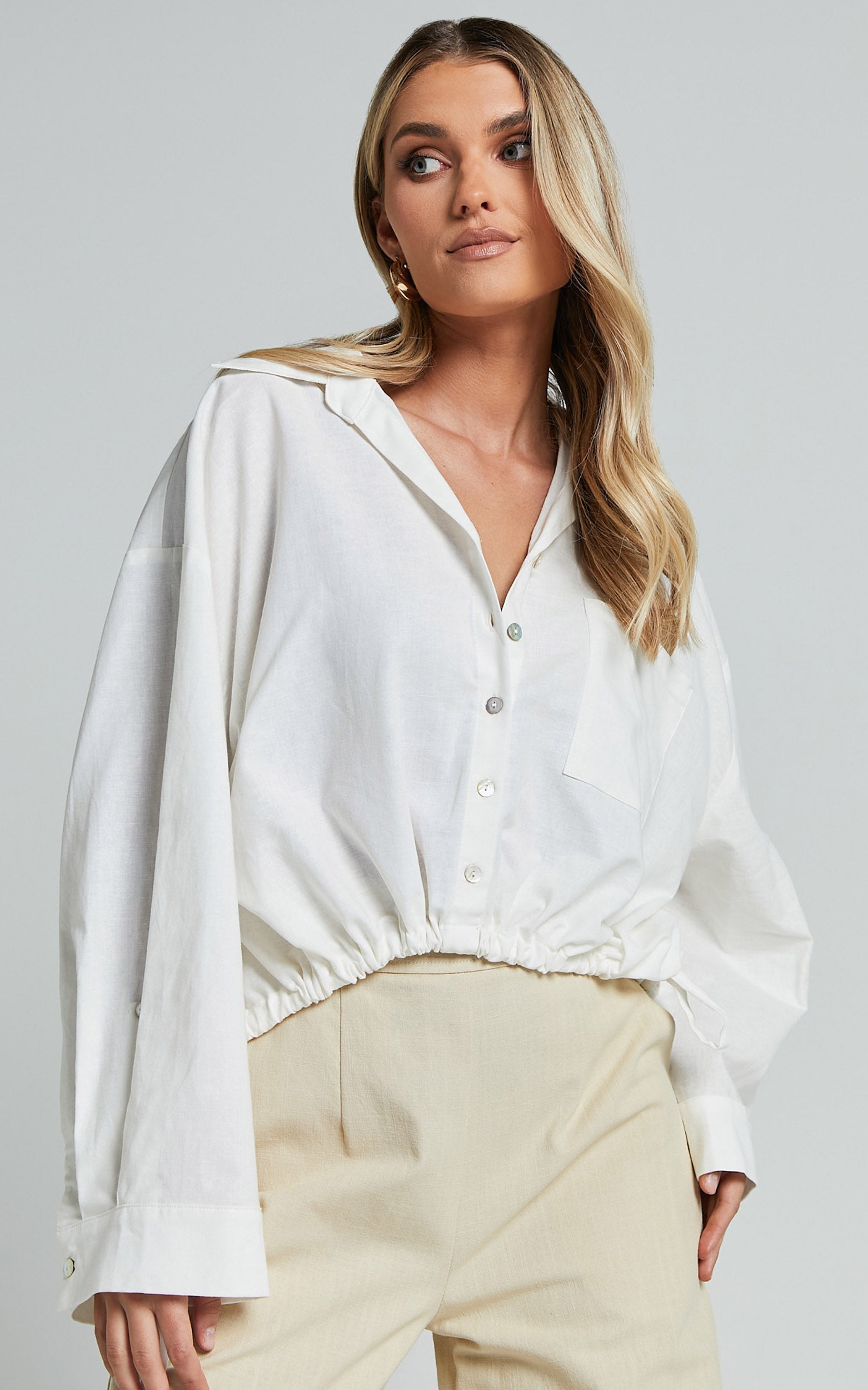 Amalie The Label - Alecia Linen Blend Side Tie Cropped Blouse in White