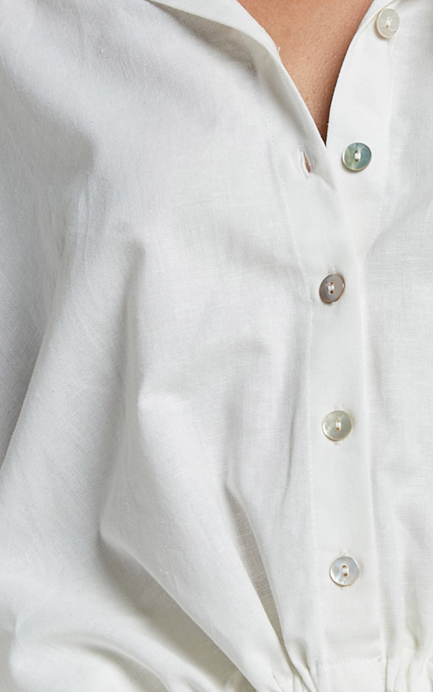 Amalie The Label - Alecia Linen Blend Side Tie Cropped Blouse in White