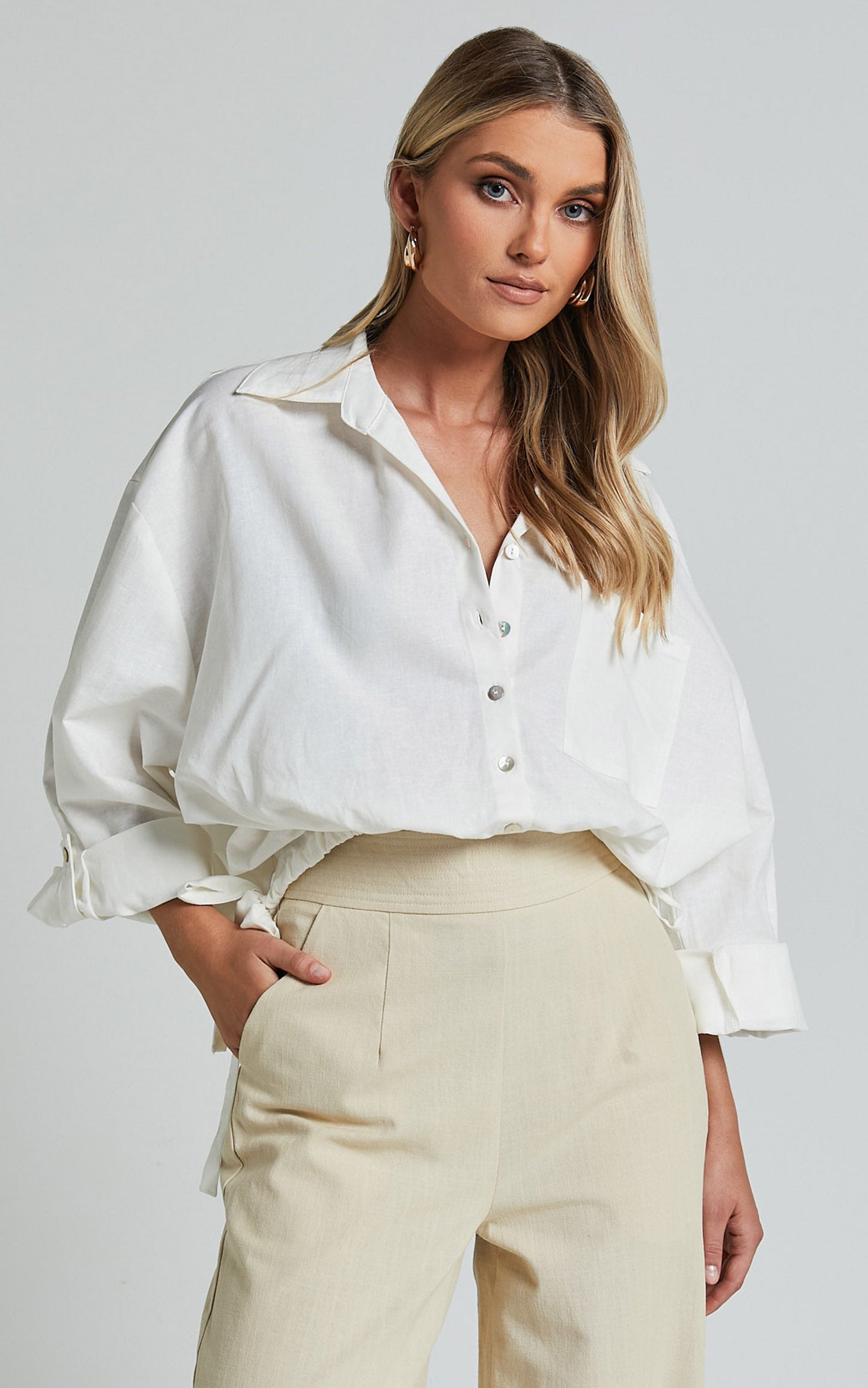 Amalie The Label - Alecia Linen Blend Side Tie Cropped Blouse in White