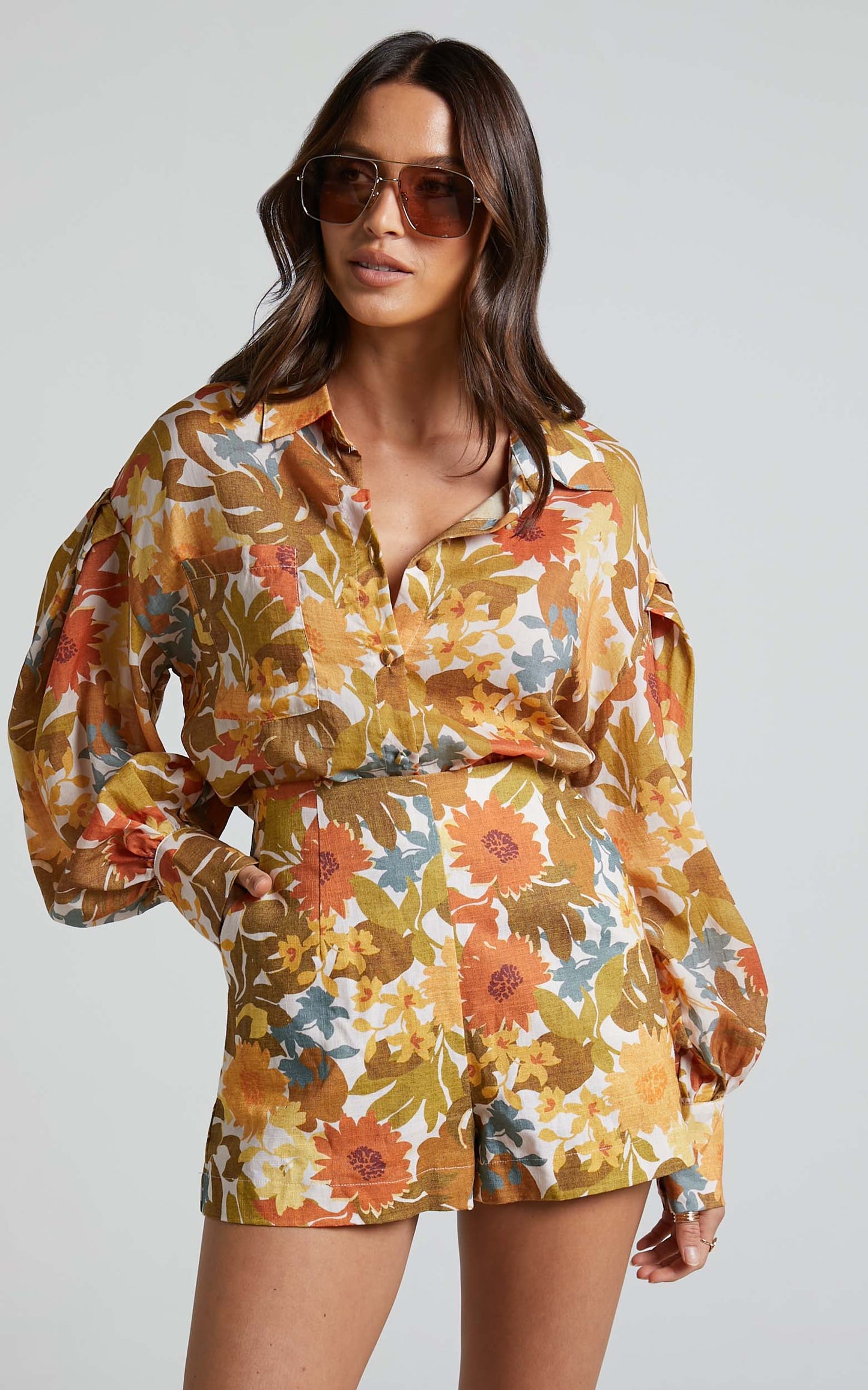 Amalie The Label - Azariah Balloon Sleeve Button Up Shirt in Emerson Floral