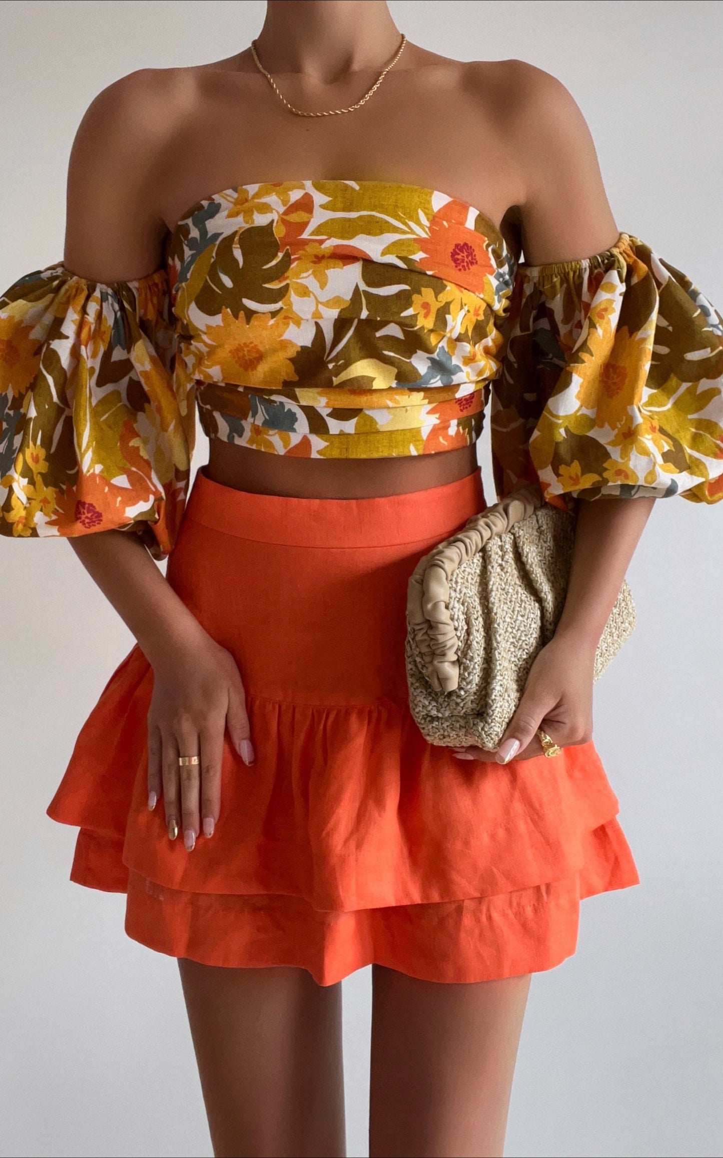 Amalie The Label - Linen Ruffle Hem Mini Linen Skirt in Orange Pop