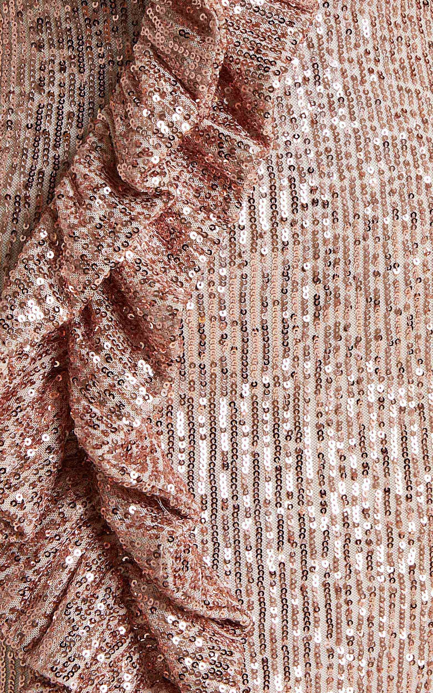 Amile Strapless Ruffle Mini Dress in Bronze Sequin