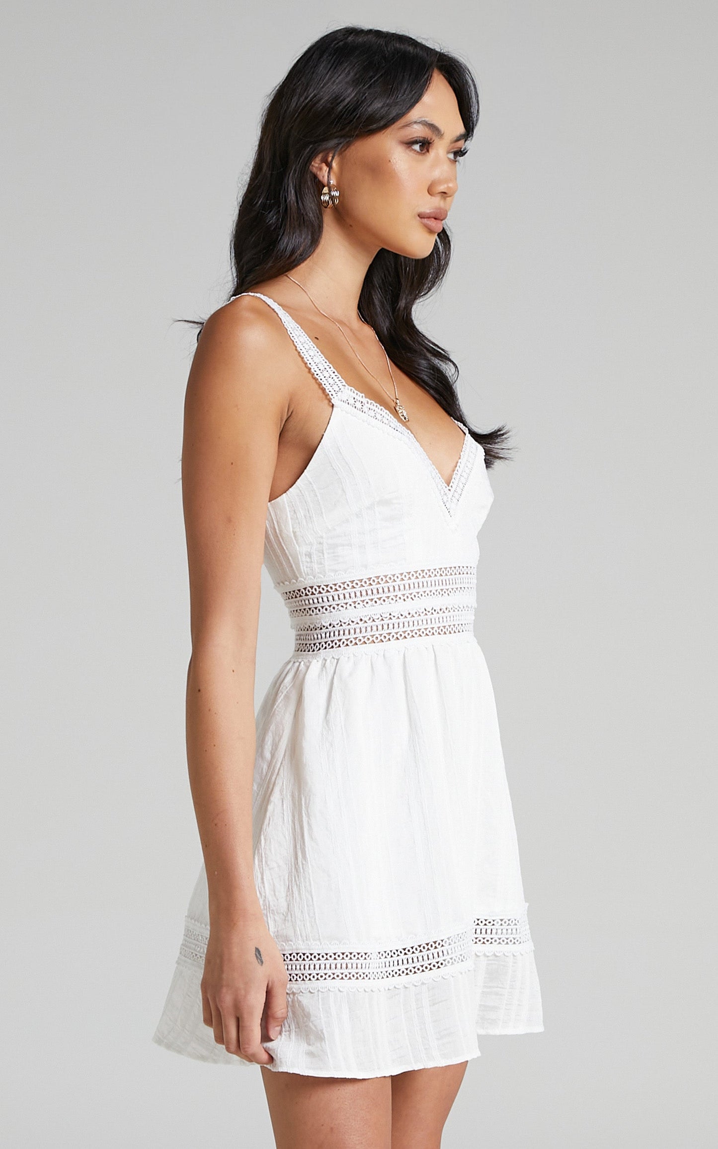 Angelique Lace Trim Mini Dress in White