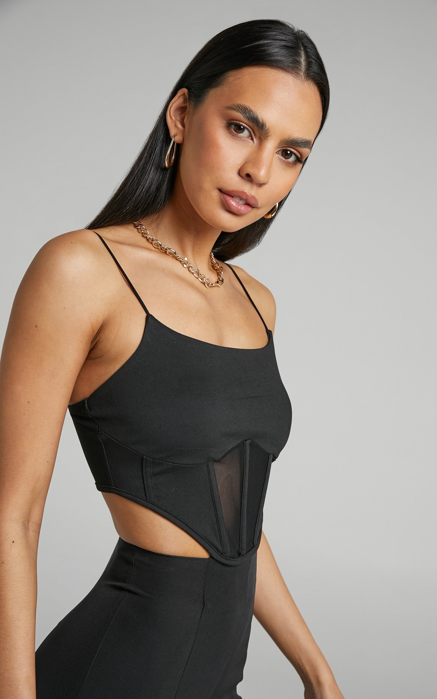 Atlas Top - Corset Style Mesh Crop Top in Black
