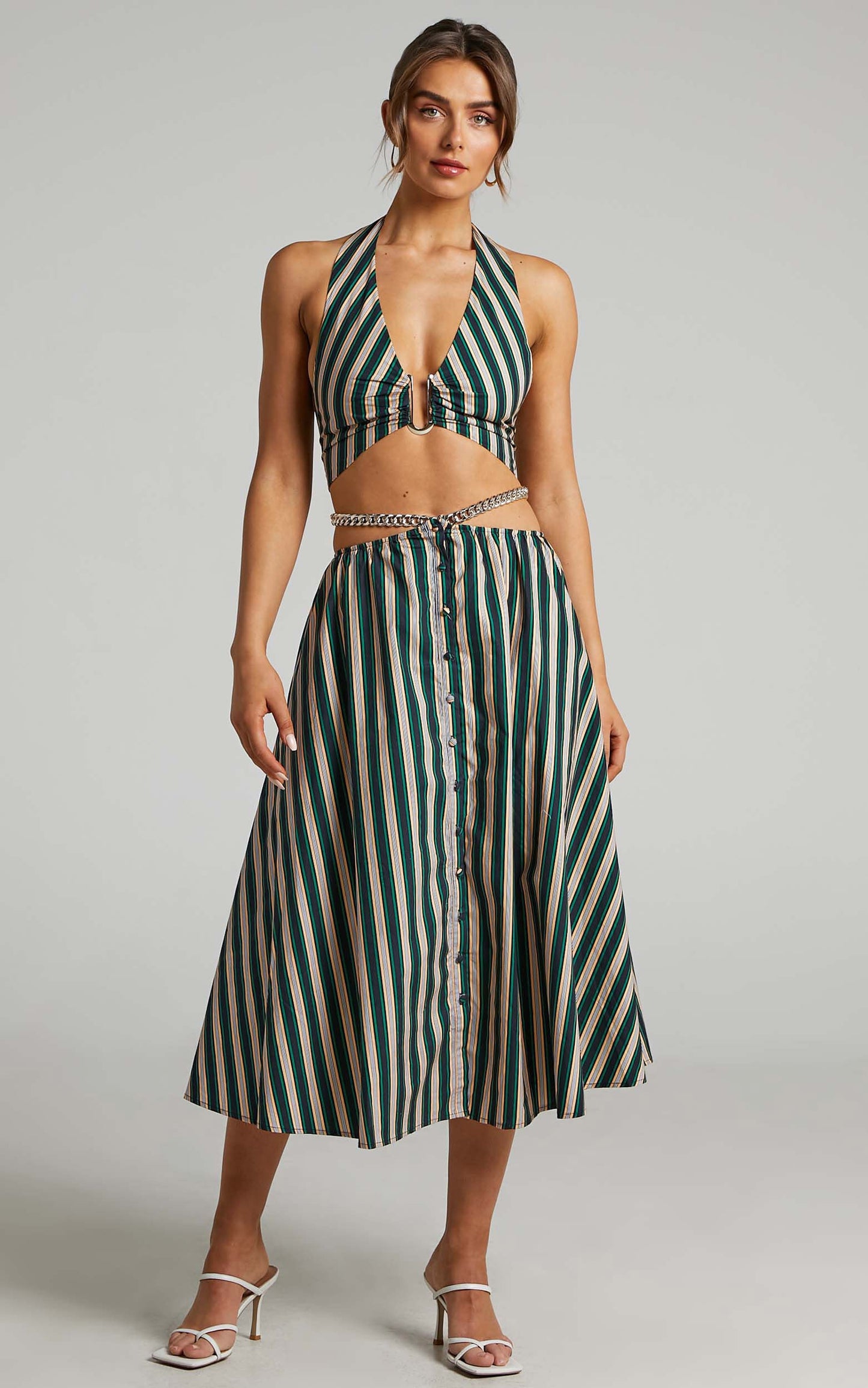 Atoir - The Gravity Midi Skirt in IVY PEACH STRIPE
